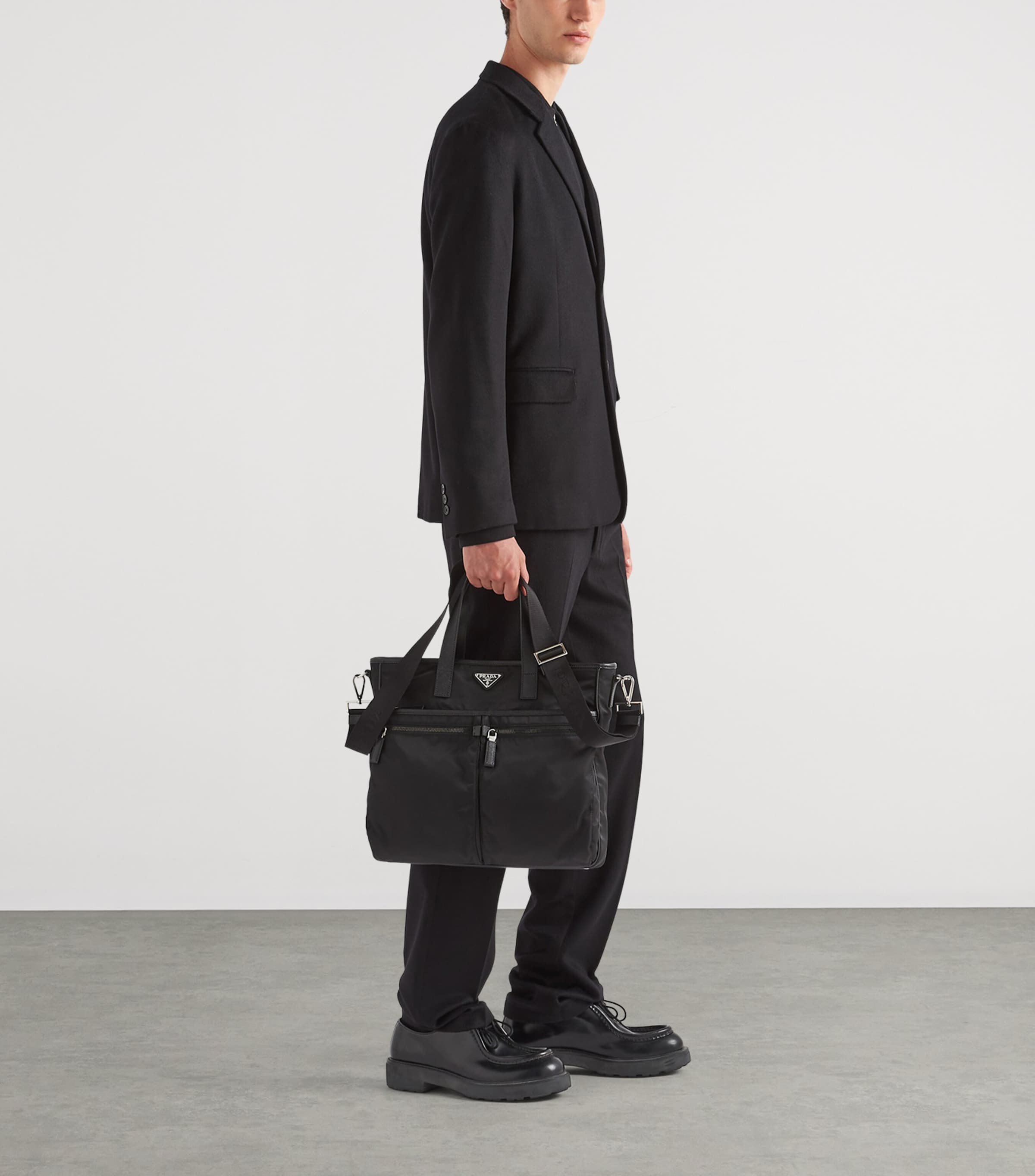 Prada Re-Nylon and Saffiano Leather Tote Bag Black Image 2