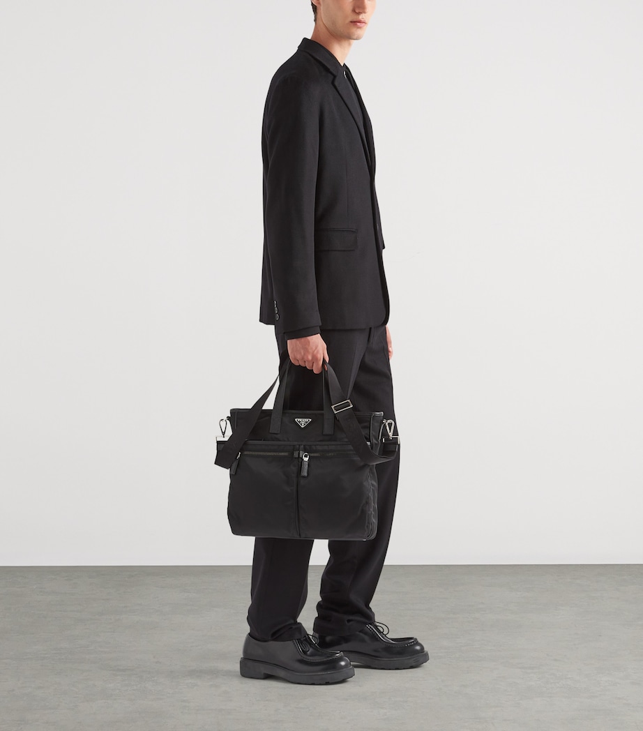 Prada Re-Nylon and Saffiano Leather Tote Bag Black Image 2