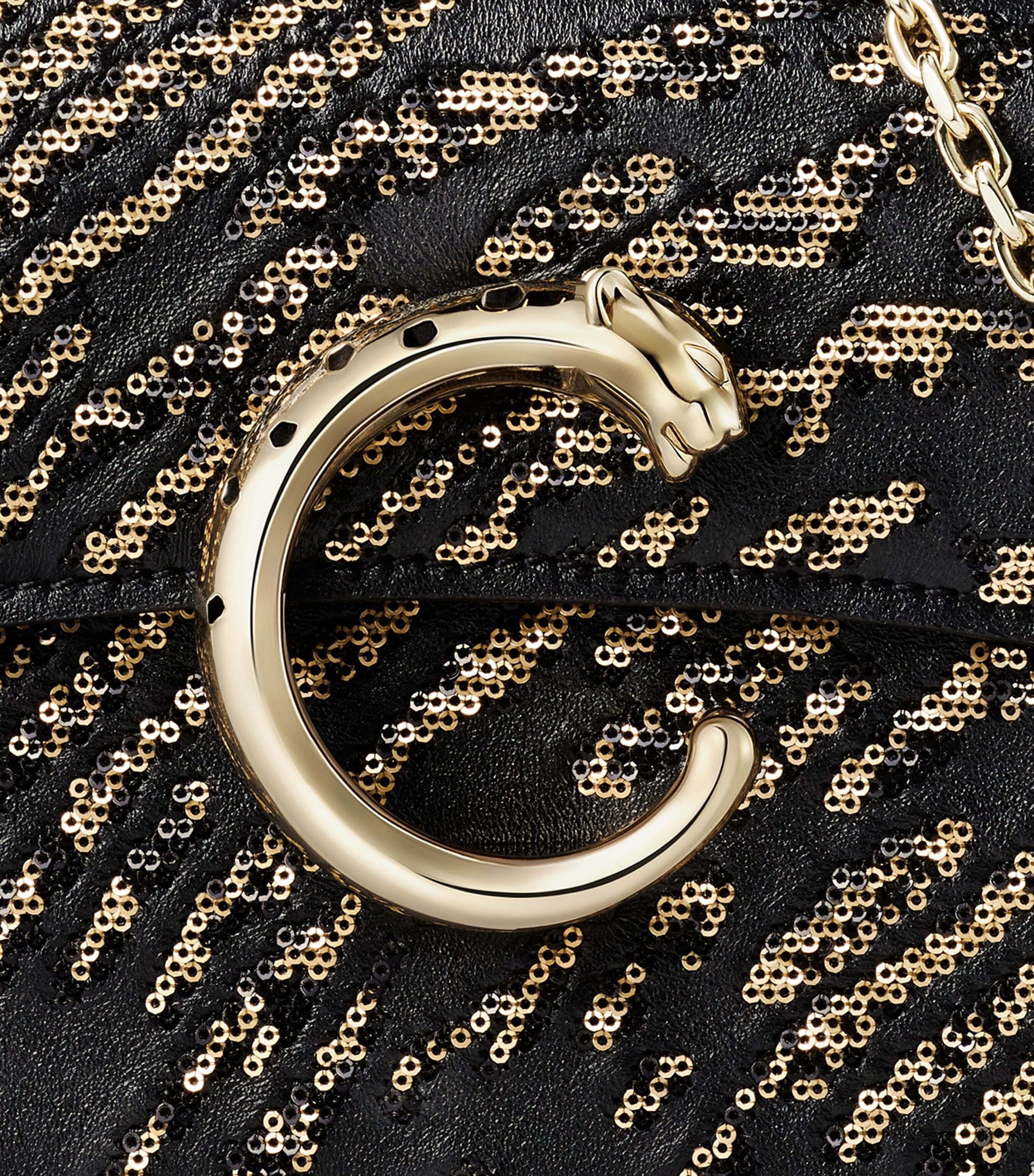 Cartier Mini Sequinned Panthère C de Cartier Chain Bag Black Image 6