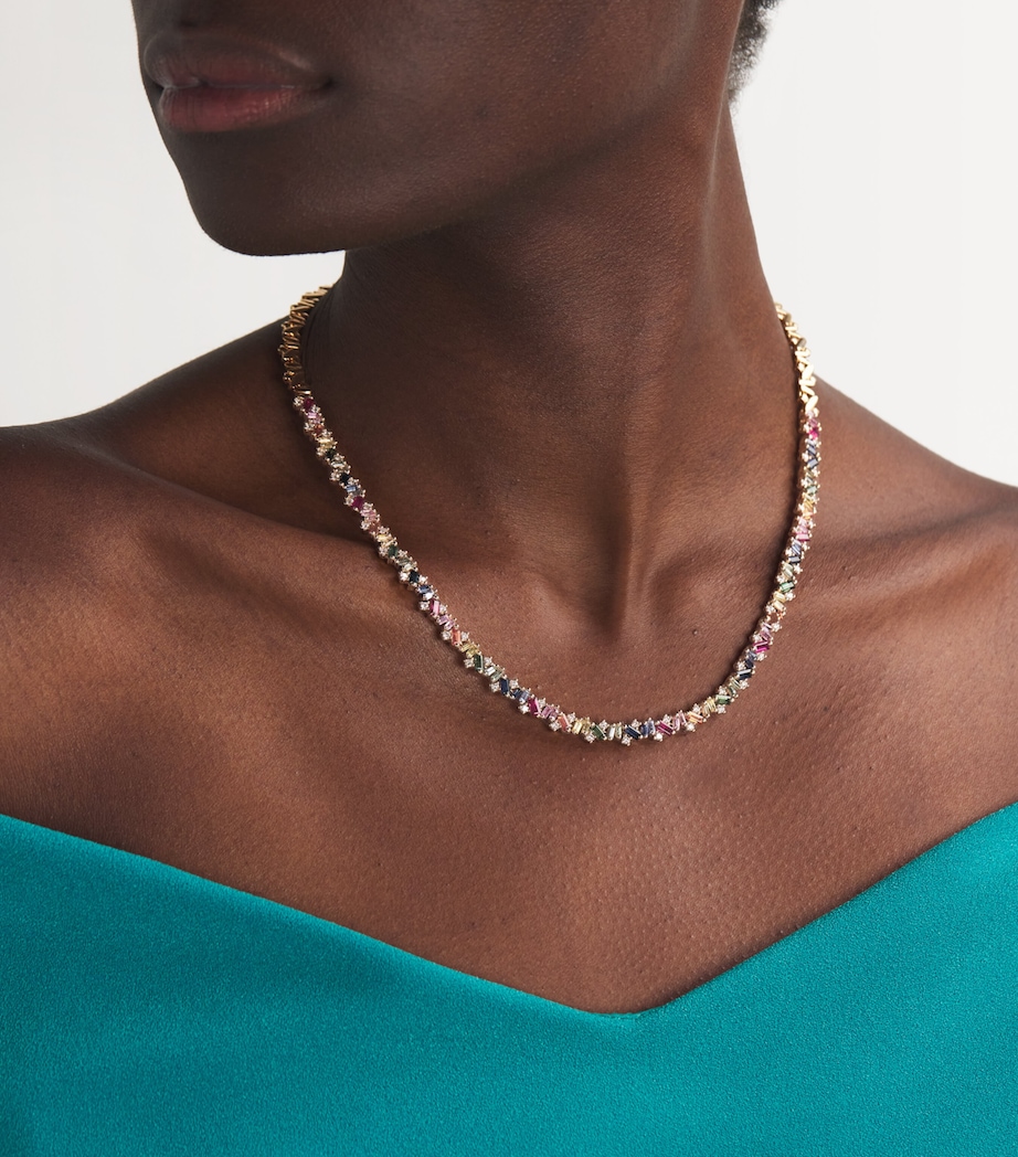 Rose Gold, Rainbow Sapphire and Diamond Frenzy Tennis Necklace 18K RG/RS Image 2
