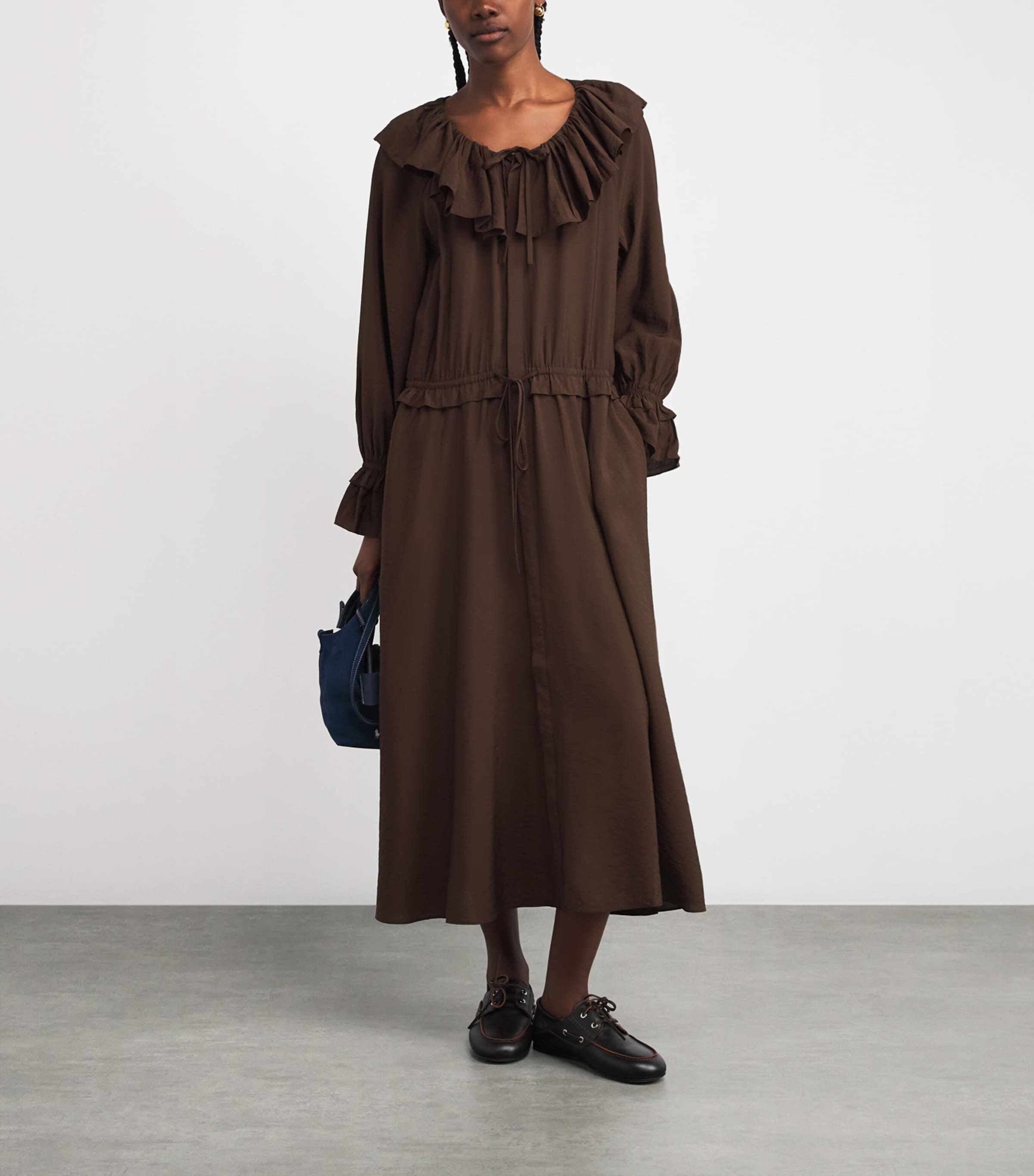 Ruffle Midi Dress DARK BROWN Image 2