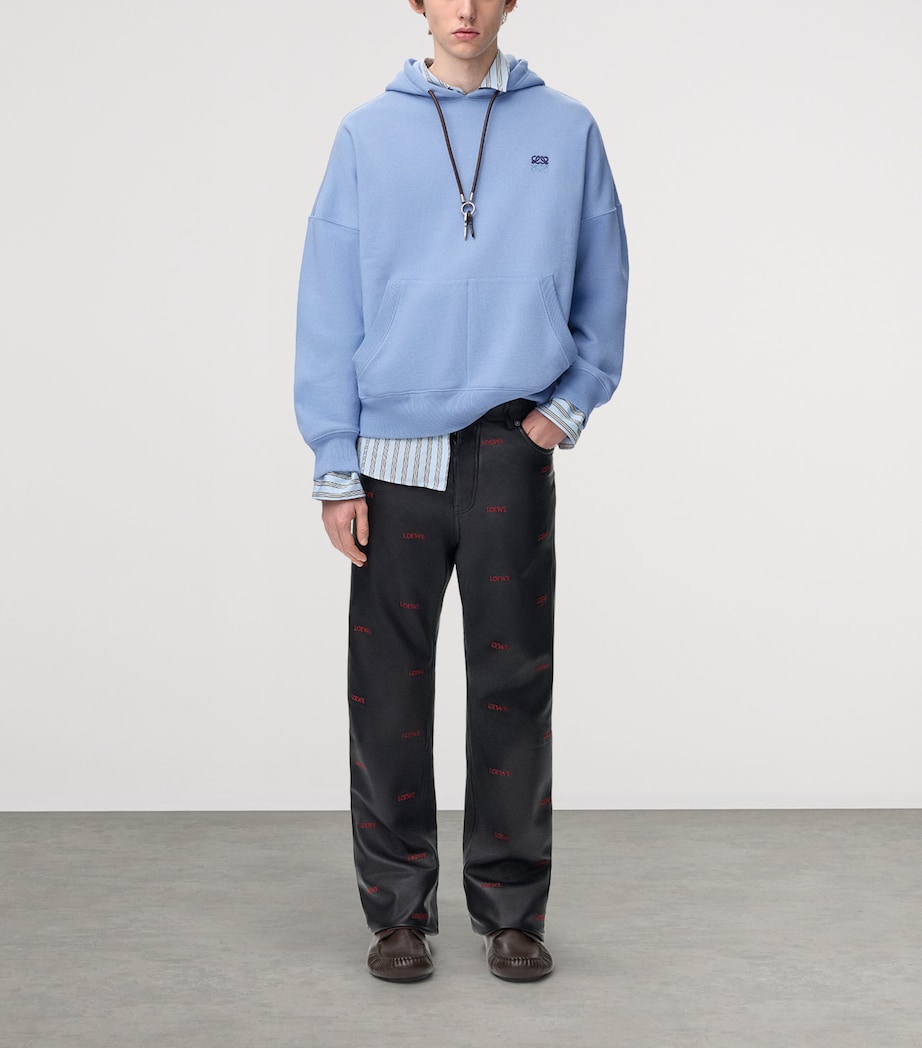 LOEWE Mens Cotton Key-Detail Anagram Hoodie Light Blue Image 2