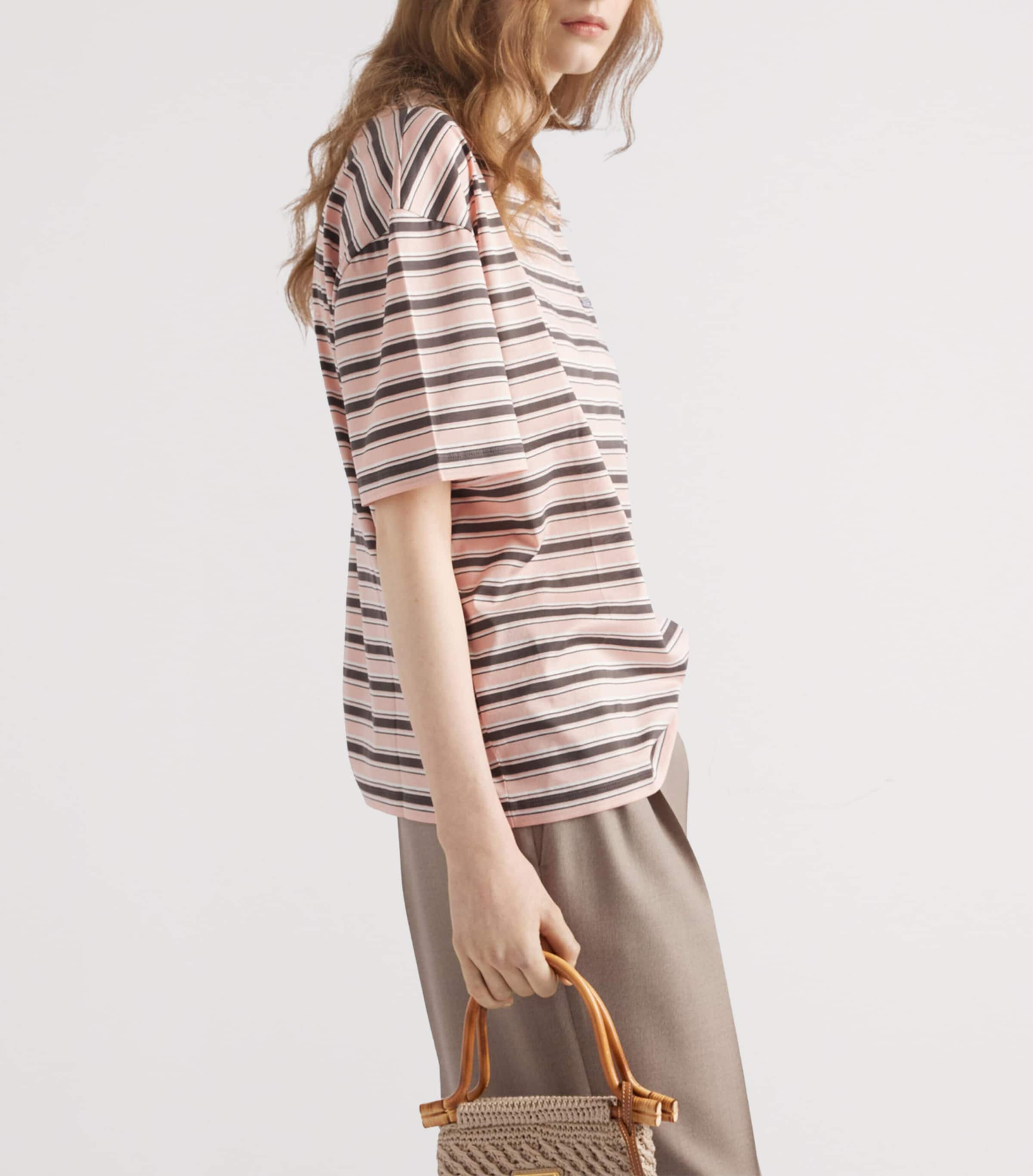 Prada Pink Cotton Stripe Lisle T-Shirt | Harrods UK