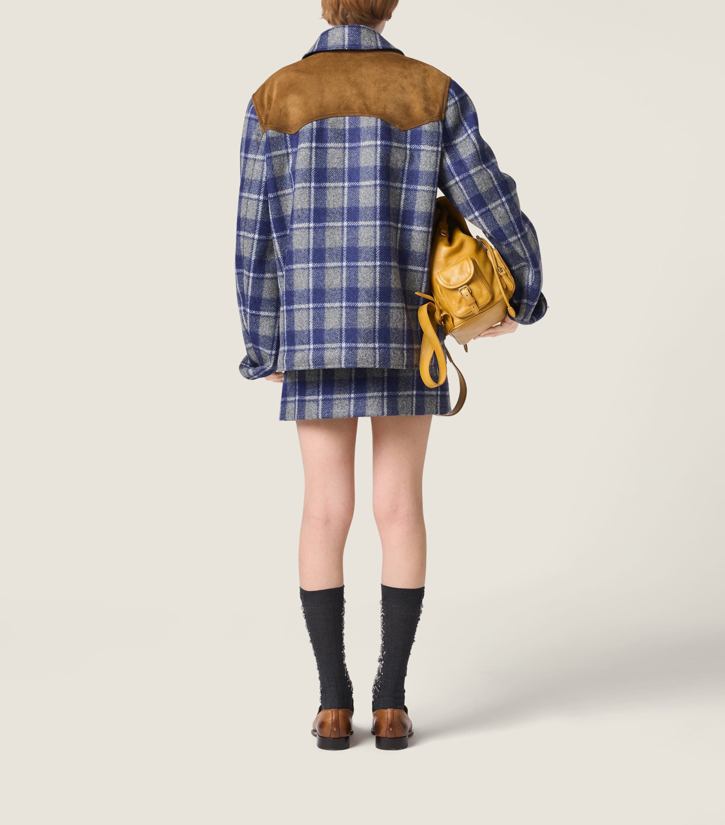 Miu Miu Womens Wool Check Mini Skirt Image 3
