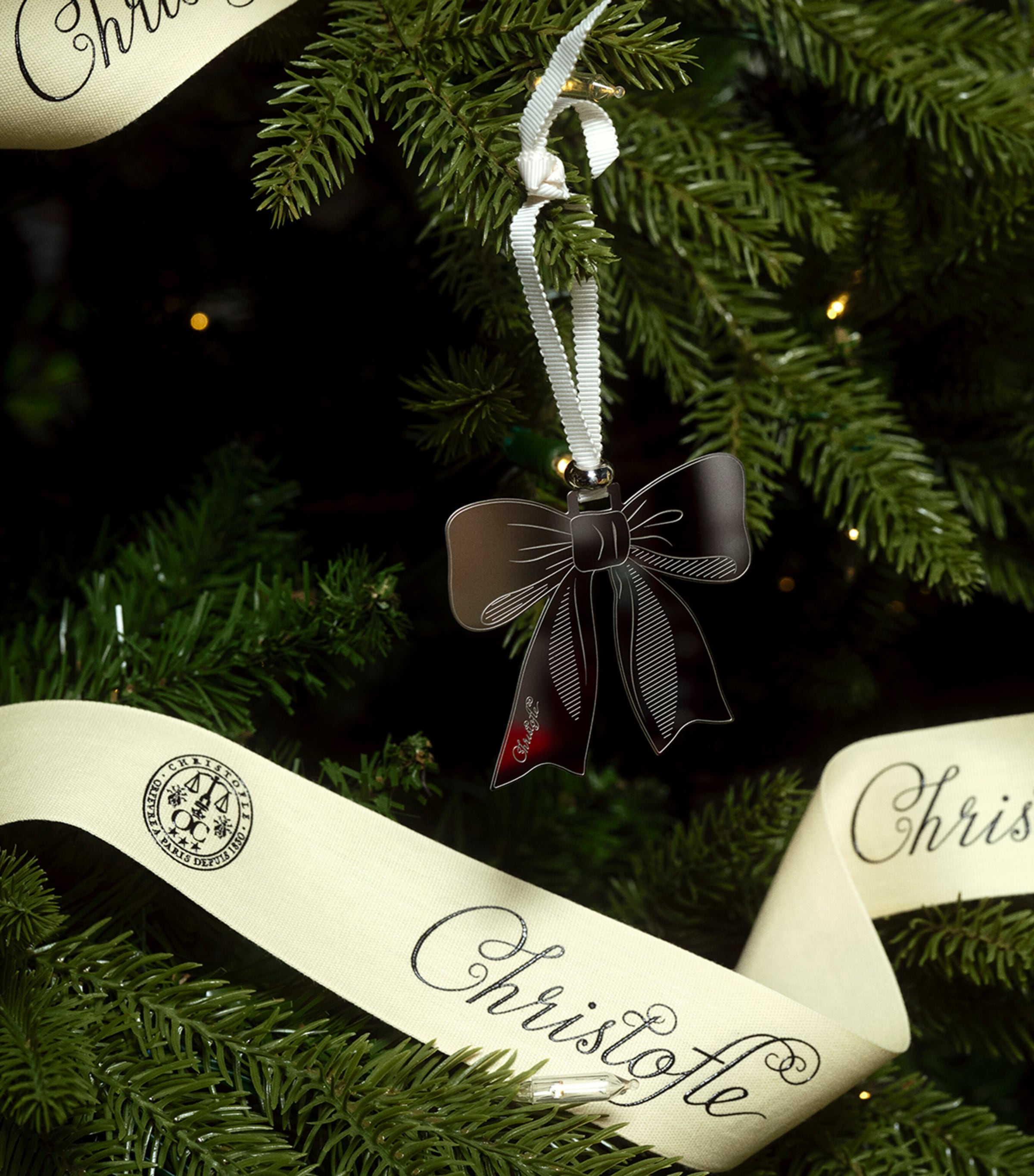 Christofle Silver-Plated Sous le Sapin Bow Tree Decoration Silver Image 2