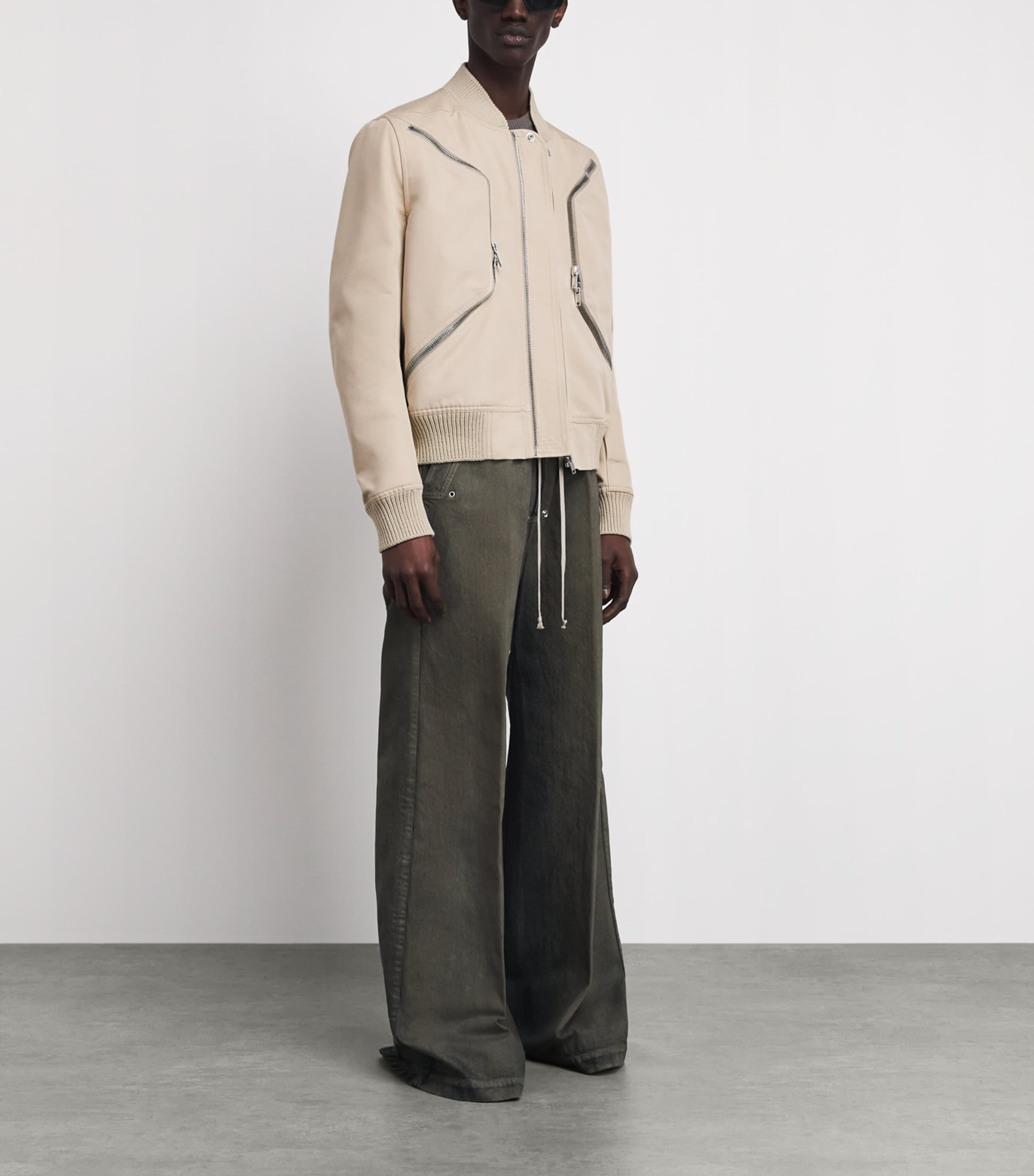 Rick Owens Mens Cotton-Blend Heizer Bomber Jacket Sand/ Image 2