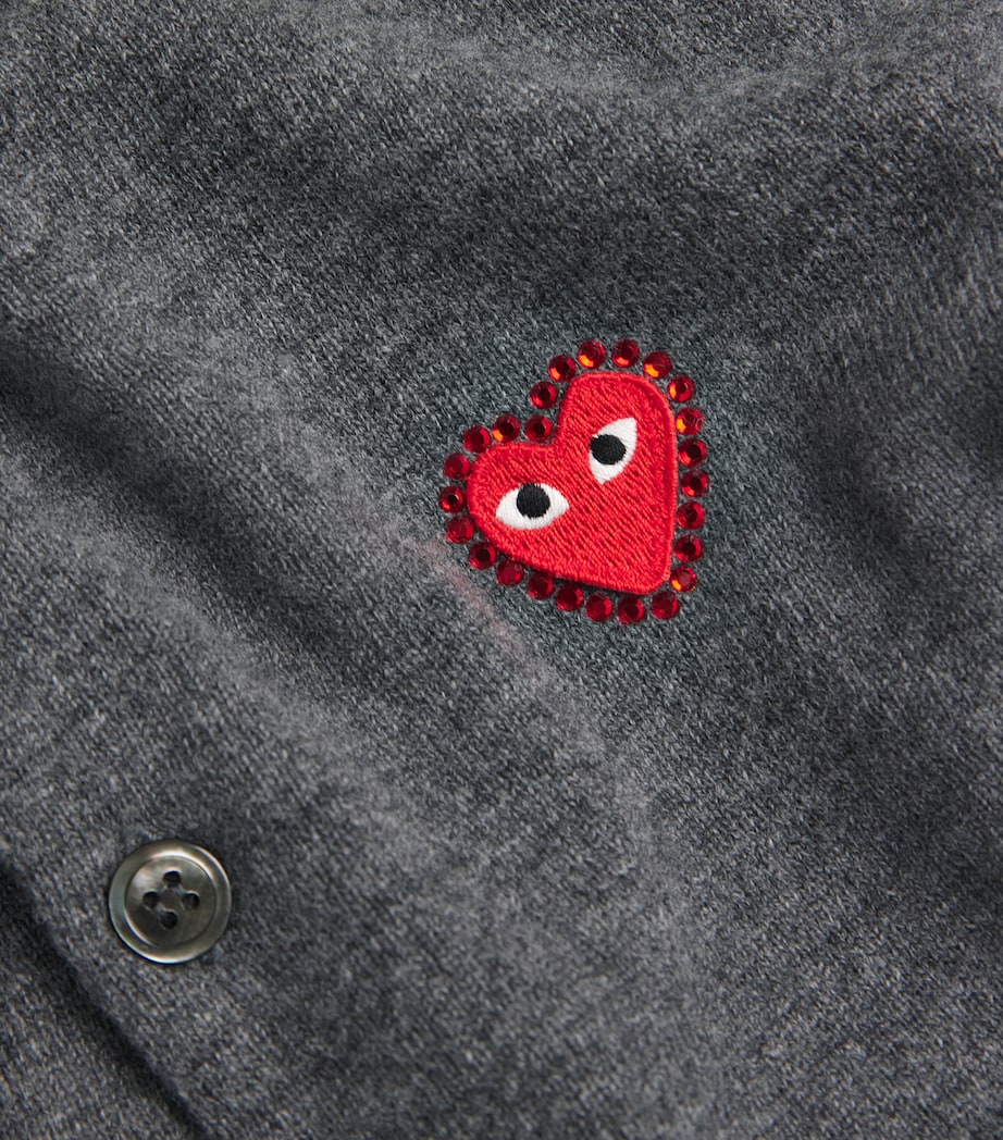 Comme Des Garçons Play Mens Wool Rhinestone Heart Cardigan Grey Image 6