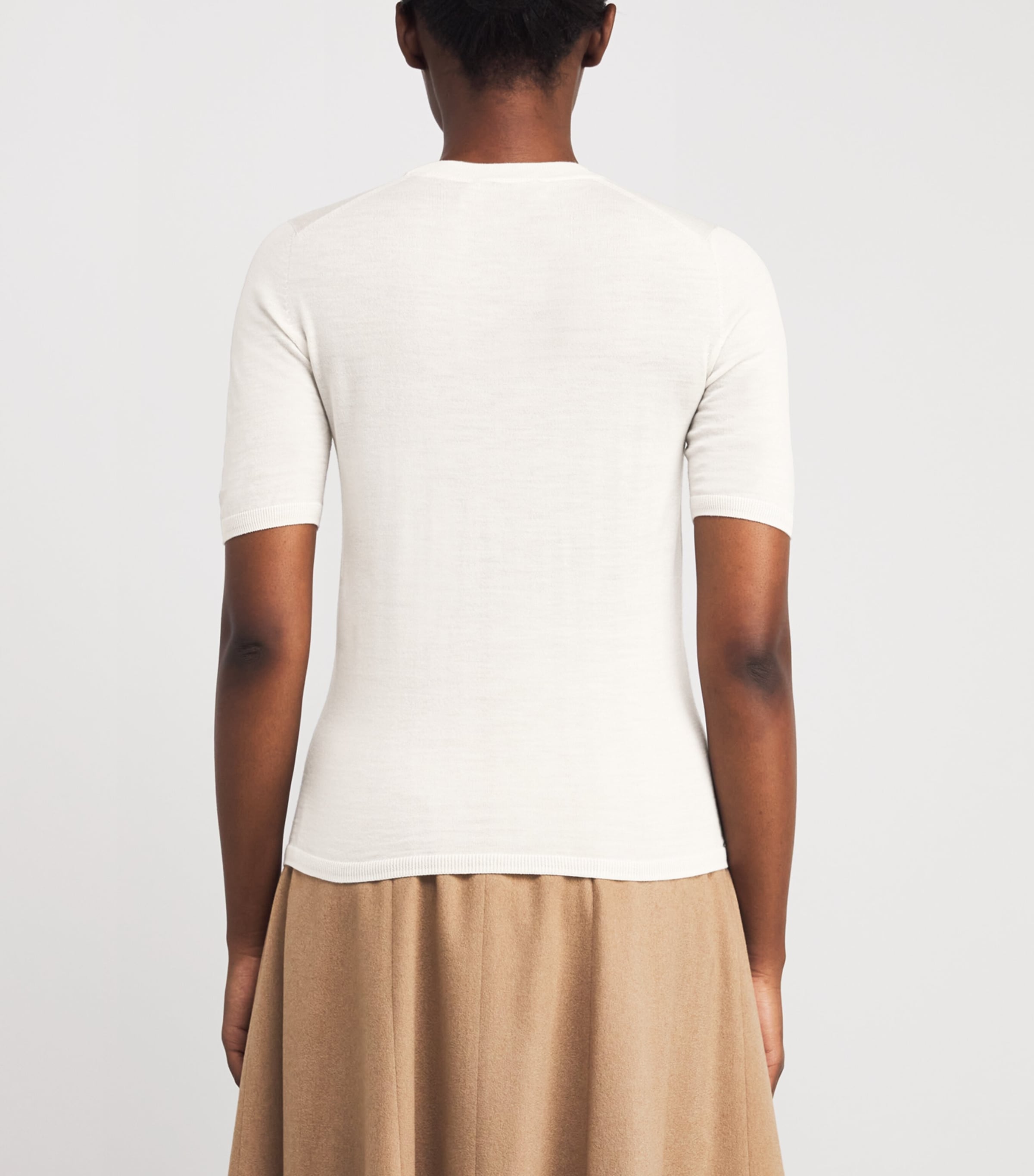 Virgin Wool Short-Sleeve Sweater WHITE Image 4