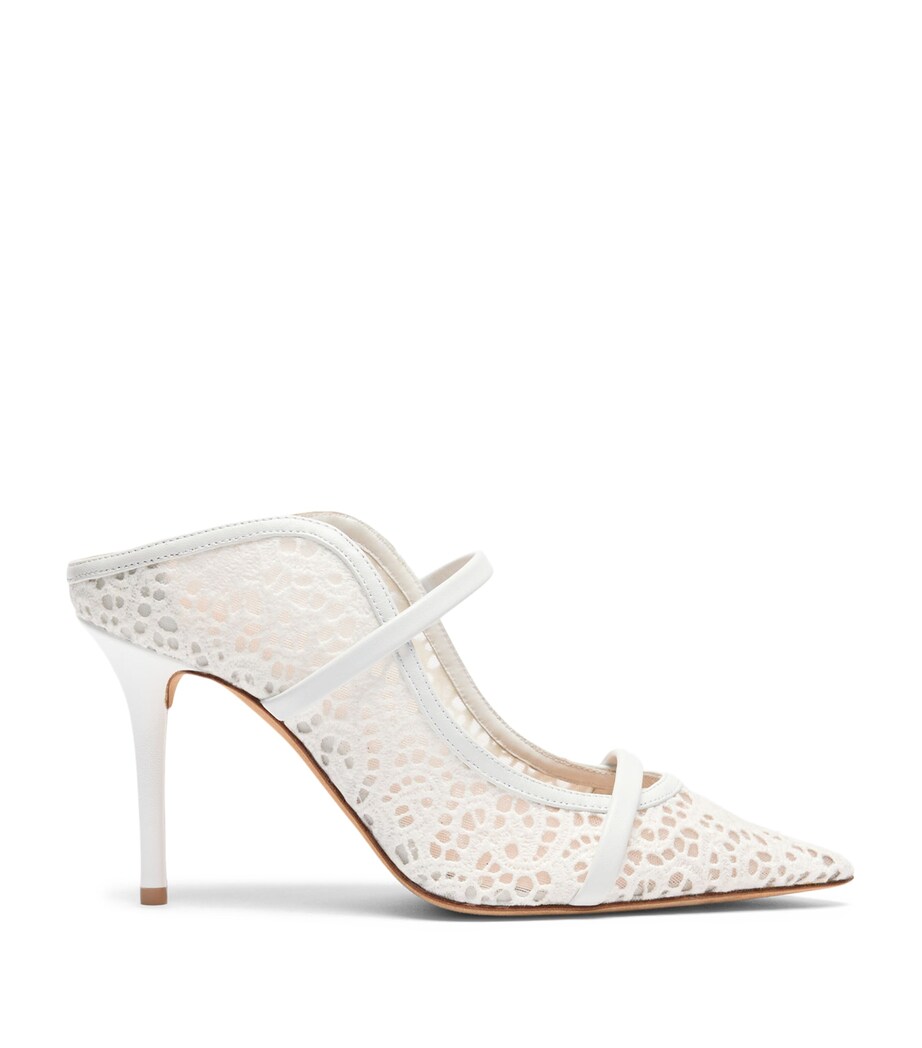Malone Souliers Broderie and Mesh Maureen Heeled Mules 85 White Image 1