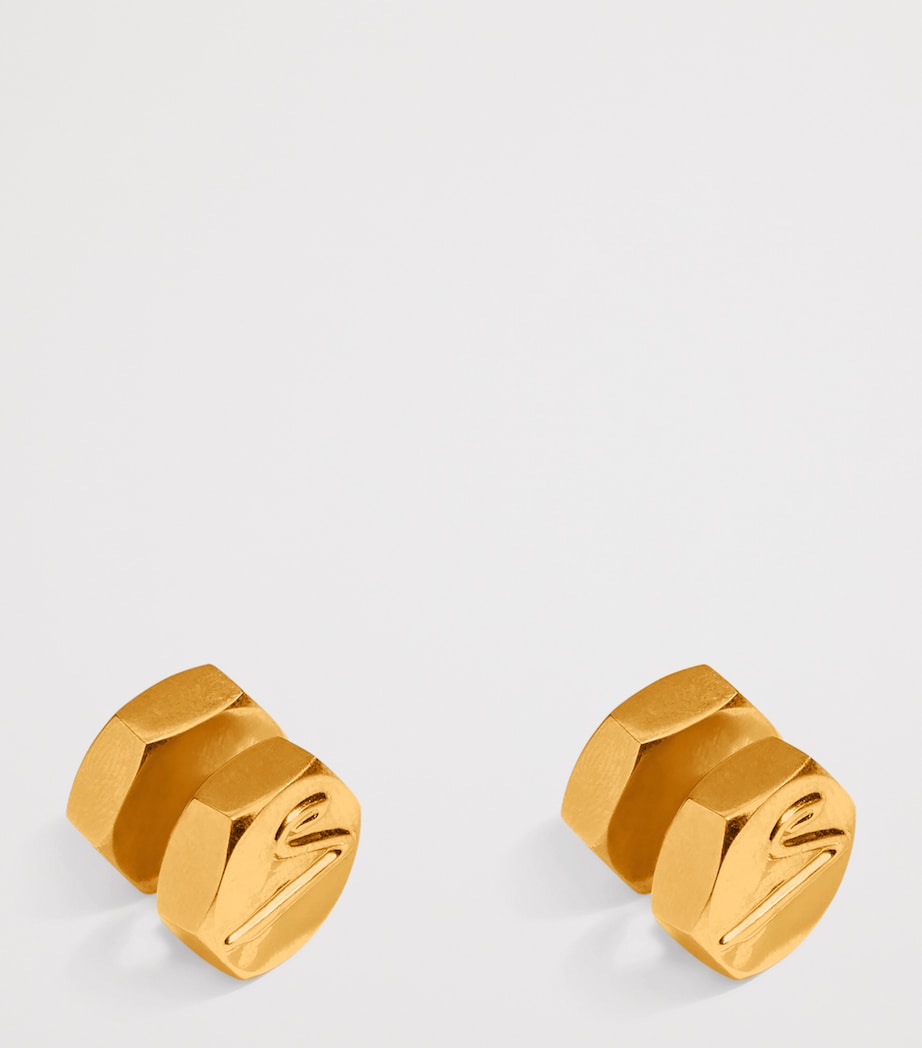 Embossed Bolt Stud Earrings 001 GOLD Image 3