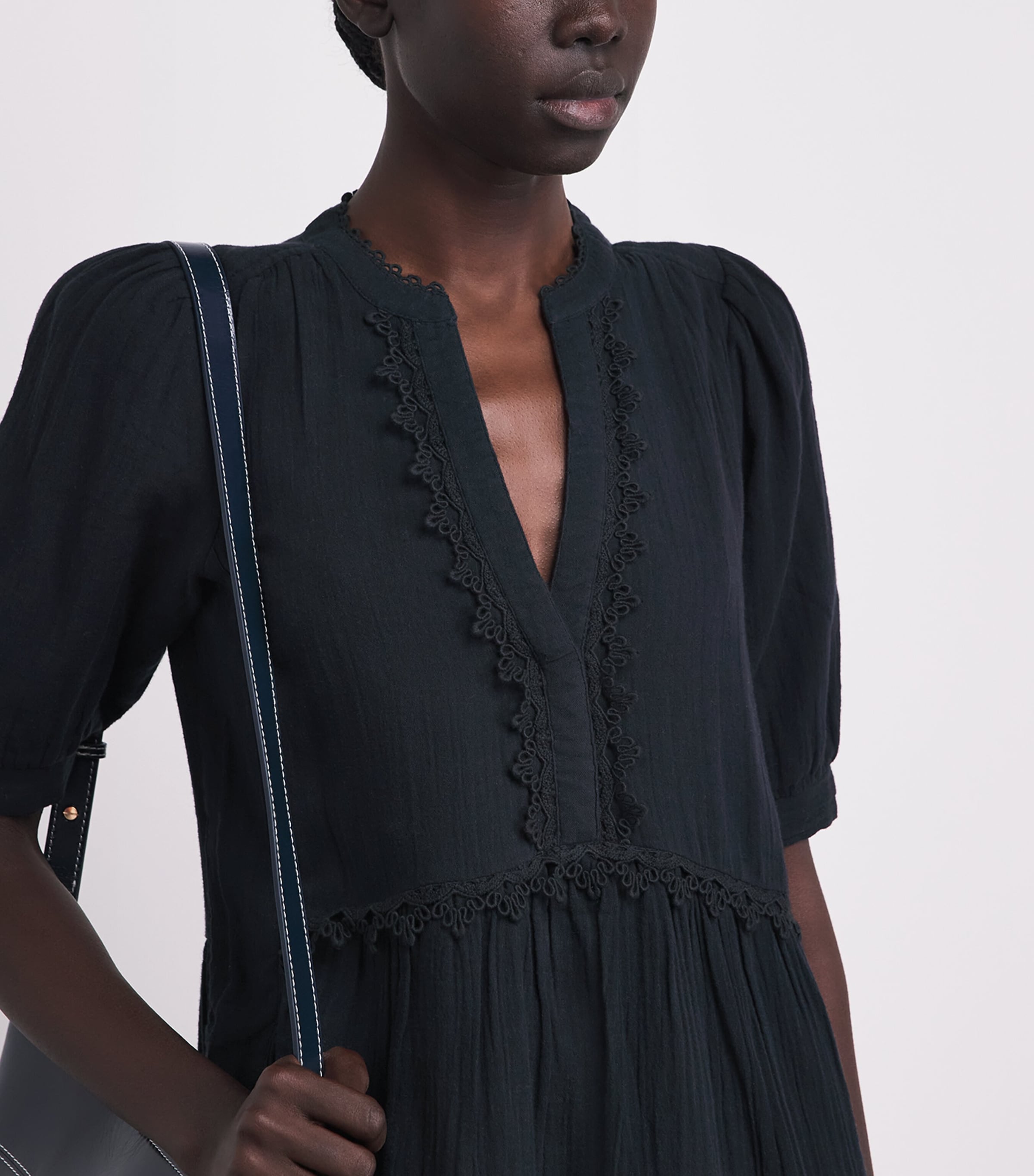 ME+EM Womens Cotton Cheesecloth Swing Mini Dress Navy Image 3