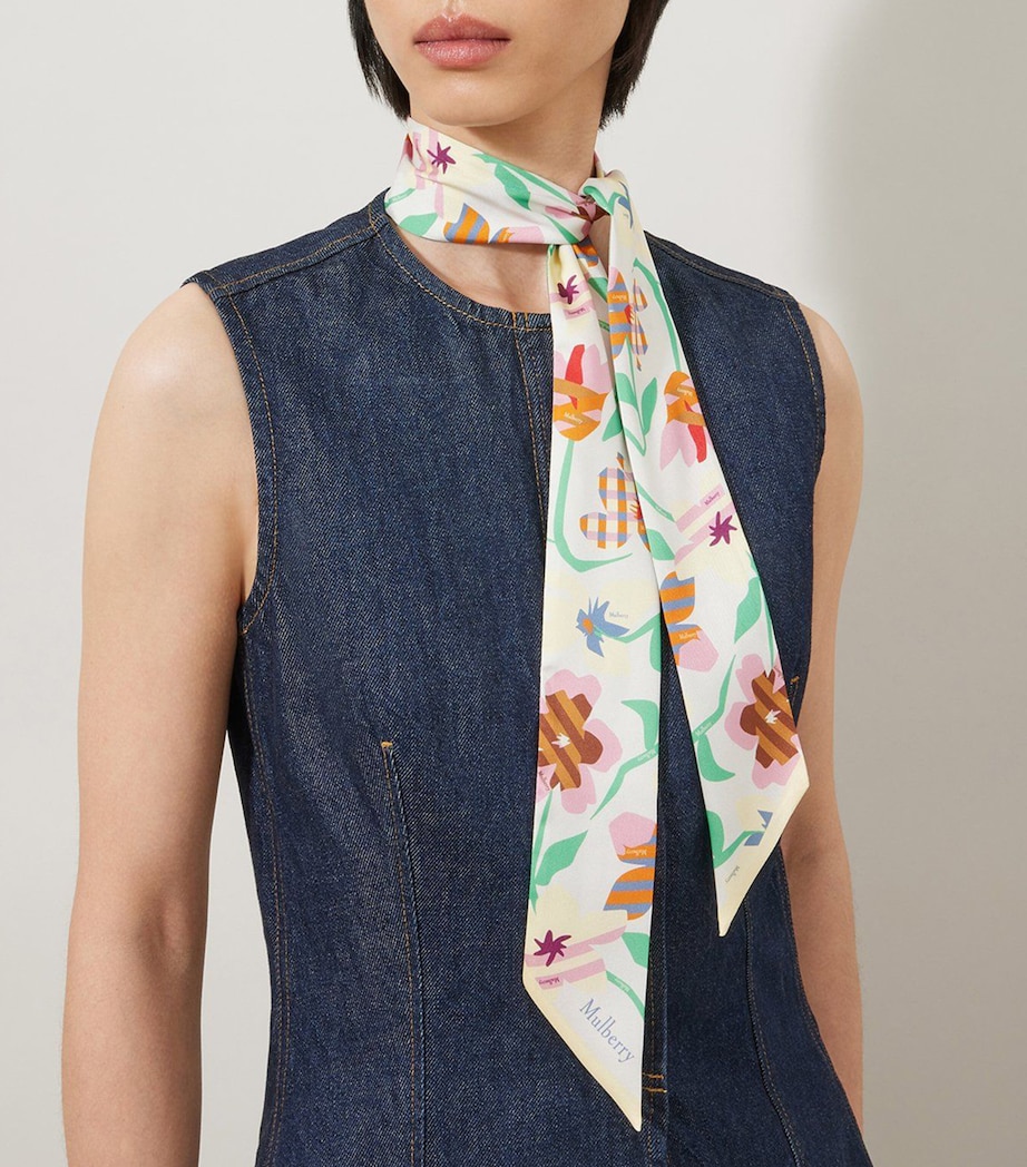 Mulberry Graphic Floral Print Skinny Scarf Linen Green Buttermi Image 2