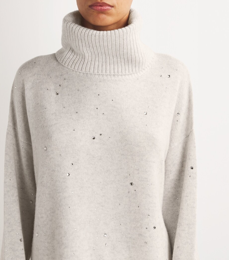 William Sharp Womens Cashmere Crystal-Embellished Rollneck Sweater Silverhaze Image 6