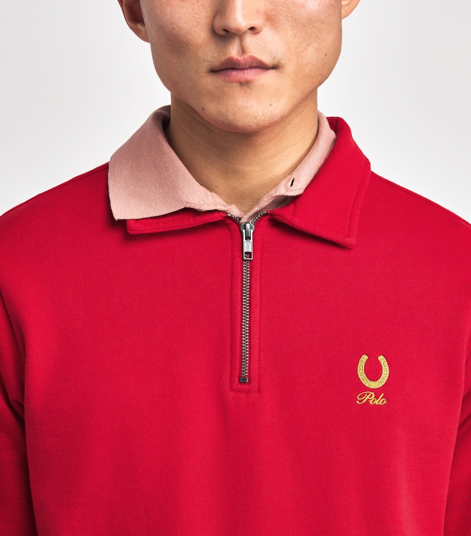 Polo Ralph Lauren Mens Cotton Polo Quarter-Zip Sweater Red Image 6