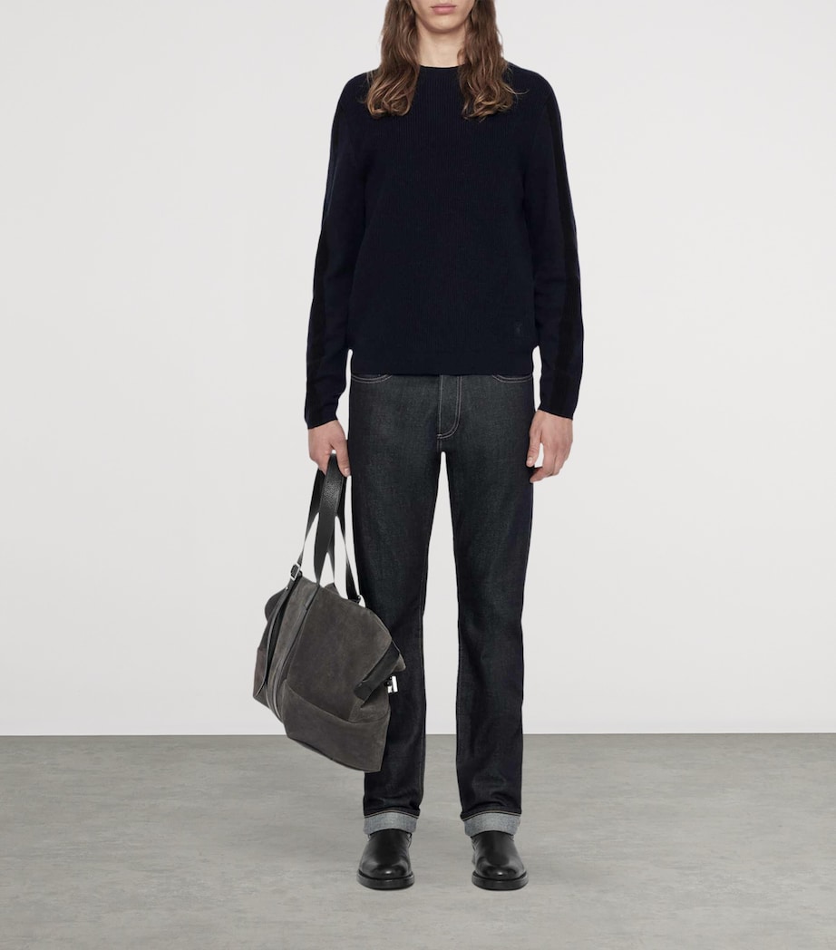 AllSaints Mens Merino Wool Hawke Sweater Navy Blue Image 2