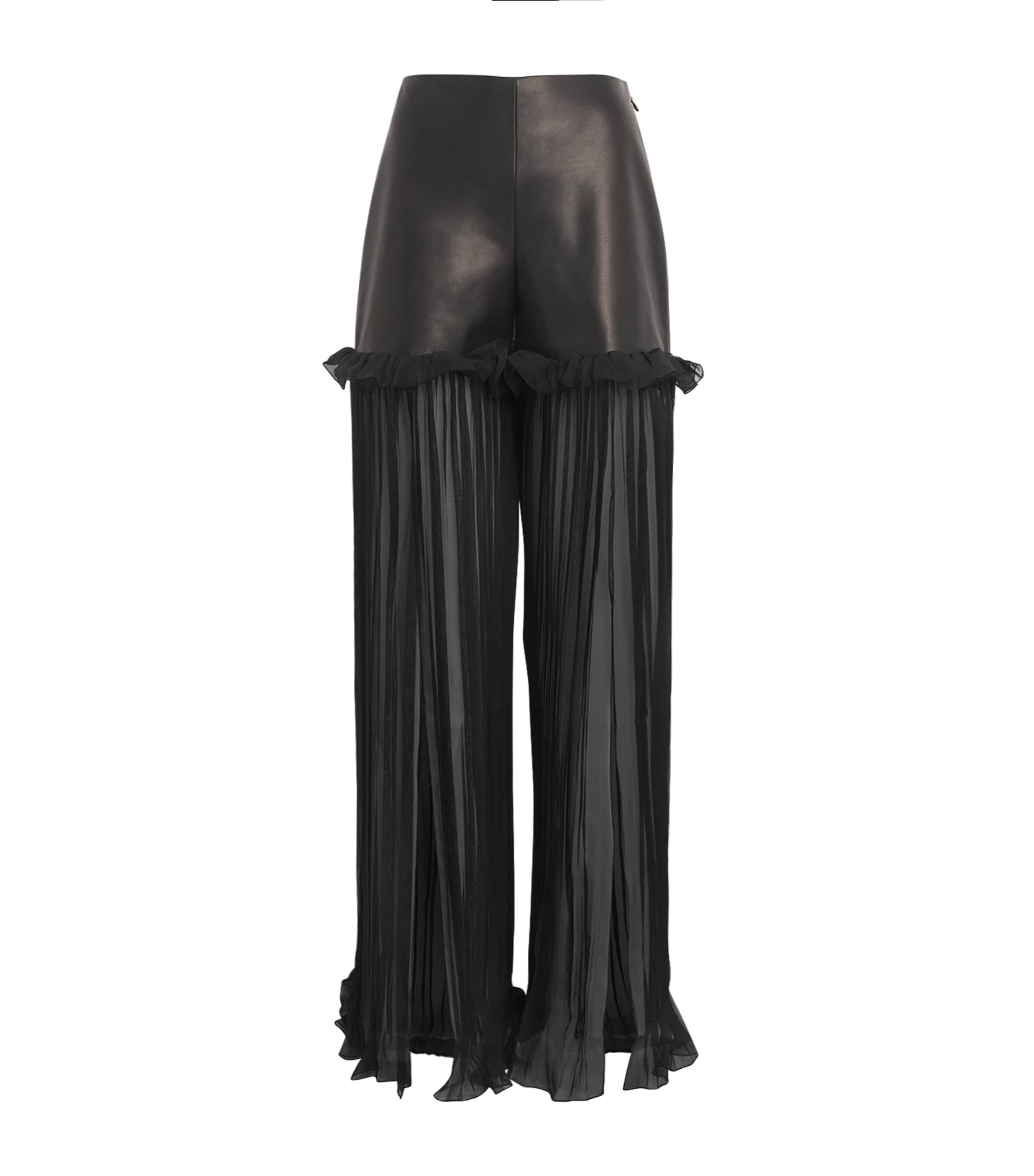 Nensi Dojaka Leather-organza Trousers In Black
