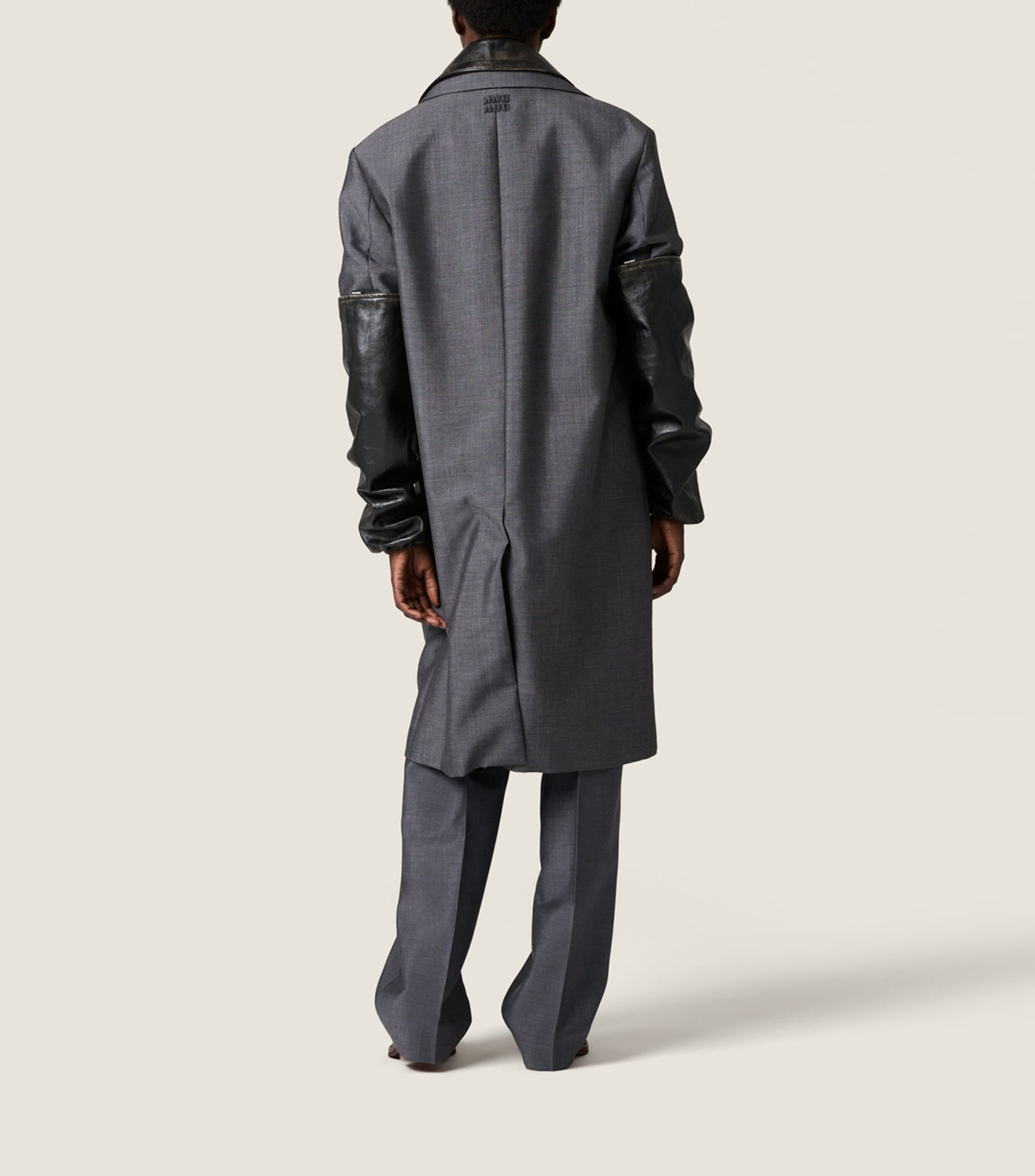 Miu Miu Womens Mohair-Wool Leather-Trim Jacket Grey Image 3