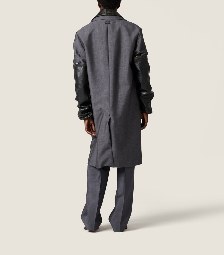 Miu Miu Womens Mohair-Wool Leather-Trim Jacket Grey Image 3