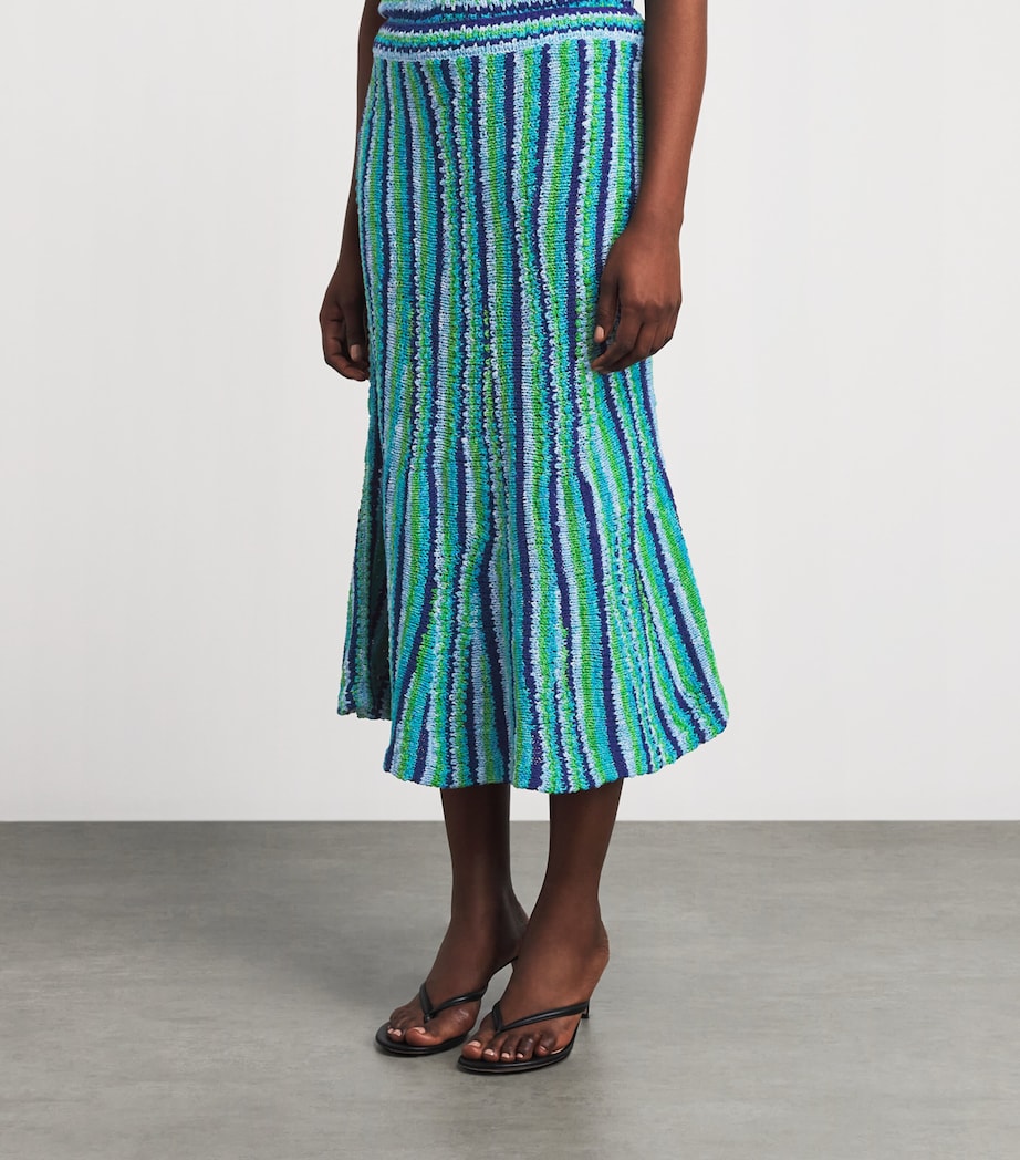 Tory Burch Womens Knitted Stripe Midi Skirt Ocn/lght Blu/grn Image 4
