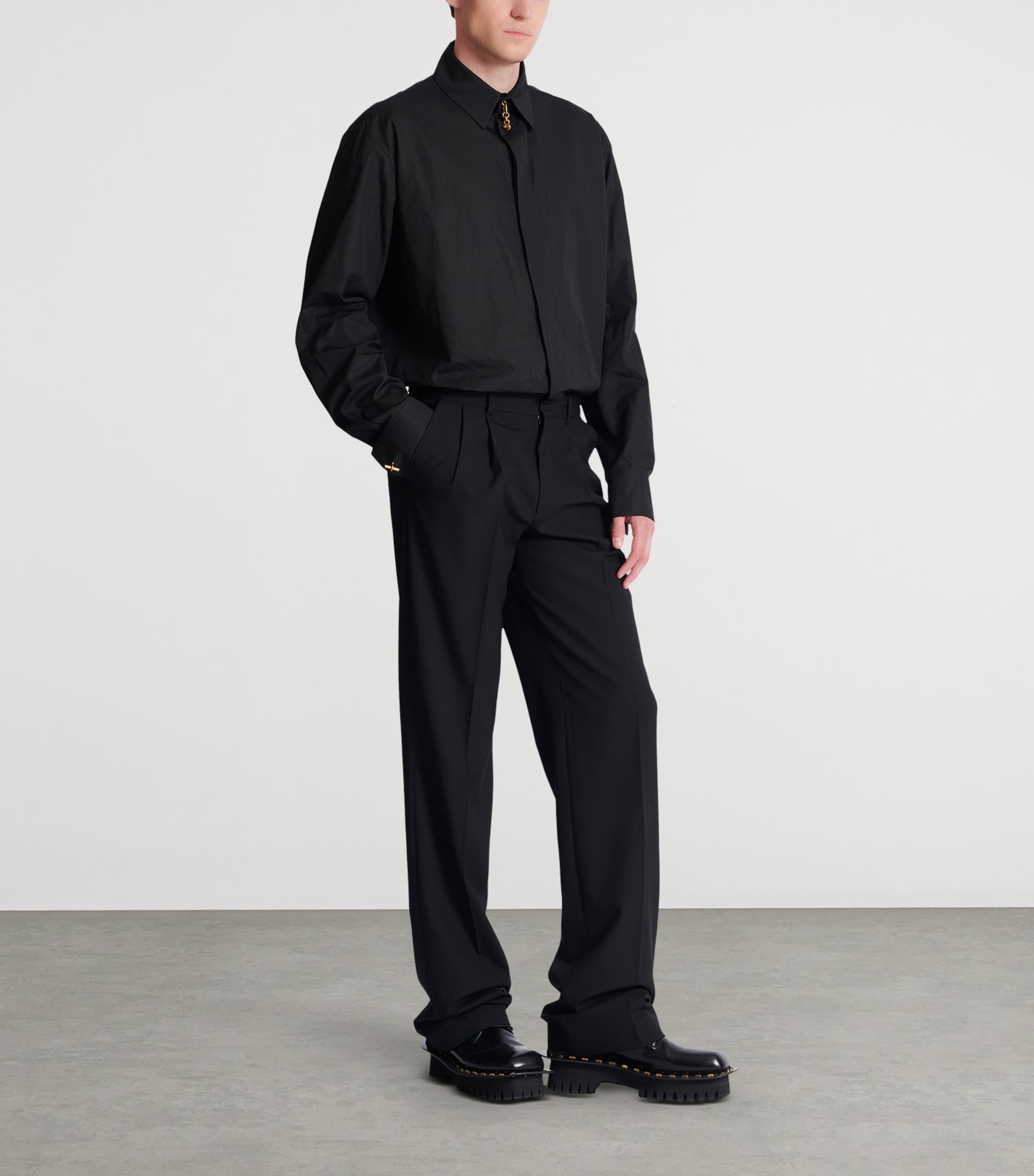 Virgin Wool Pleated Flared Trousers 0PA NOIR Image 2