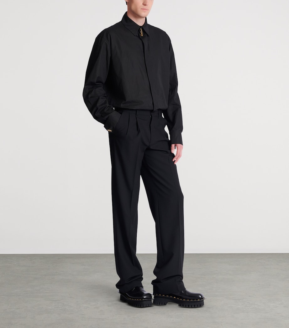 Virgin Wool Pleated Flared Trousers 0PA NOIR Image 2