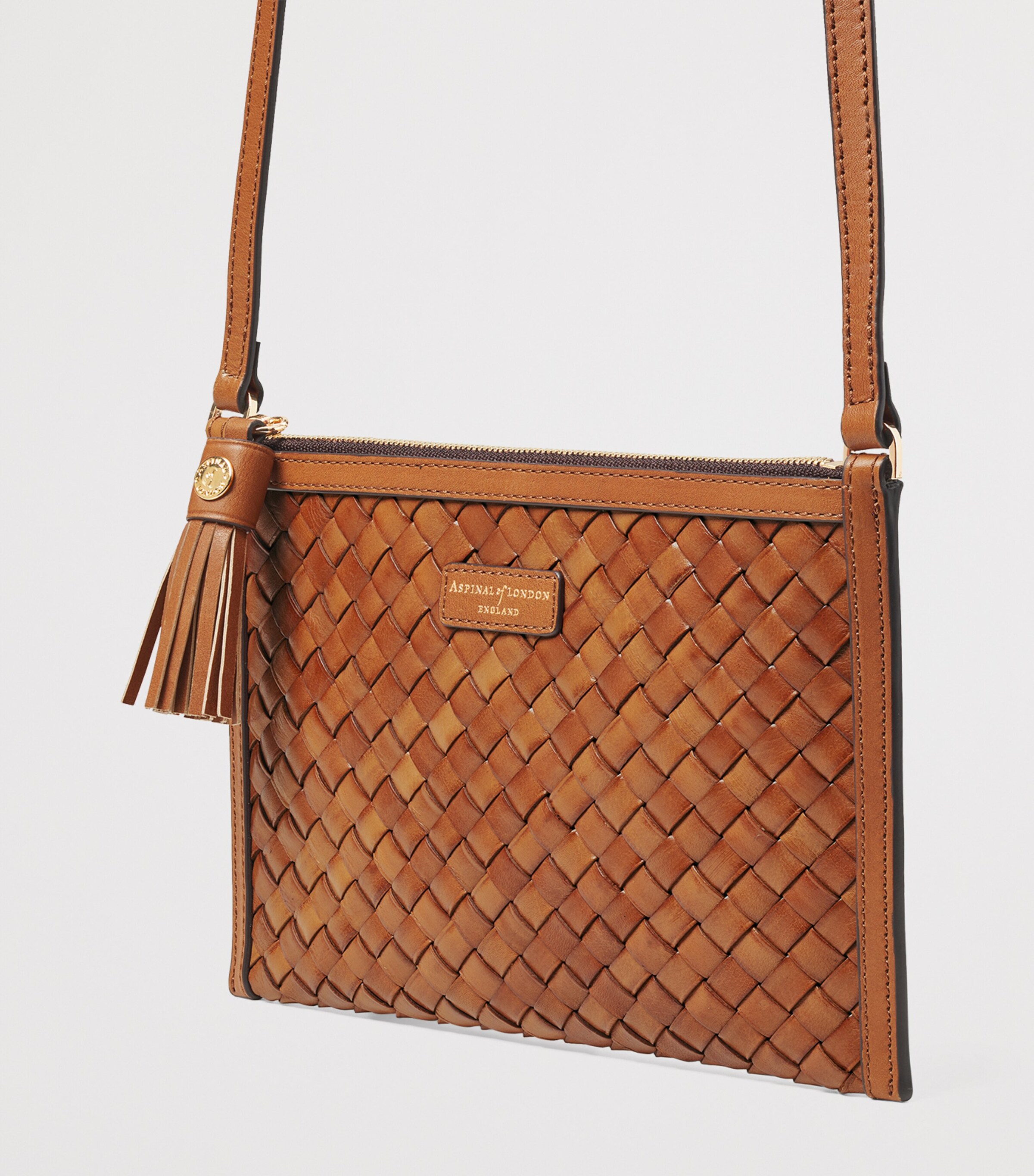 Aspinal Of London Leather Woven Island Cross-Body Bag Tan Image 2
