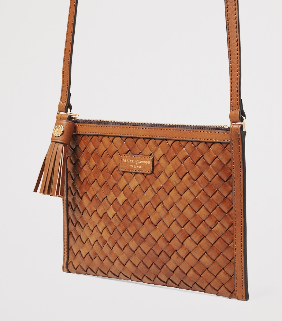 Leather Woven Island Cross-Body Bag TAN Image 2