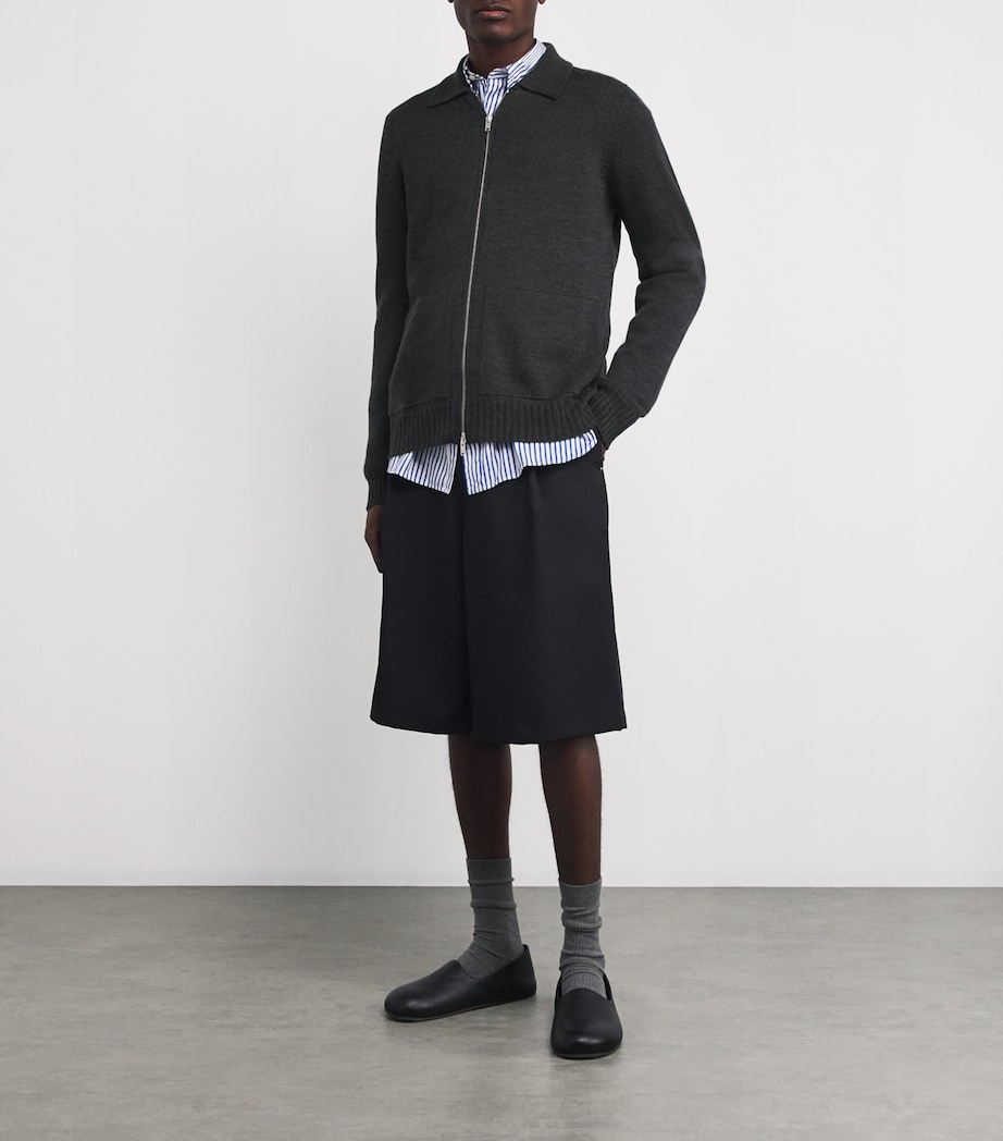 John Smedley Mens Merino Wool Zip-Up Cardigan Charcoal Image 2