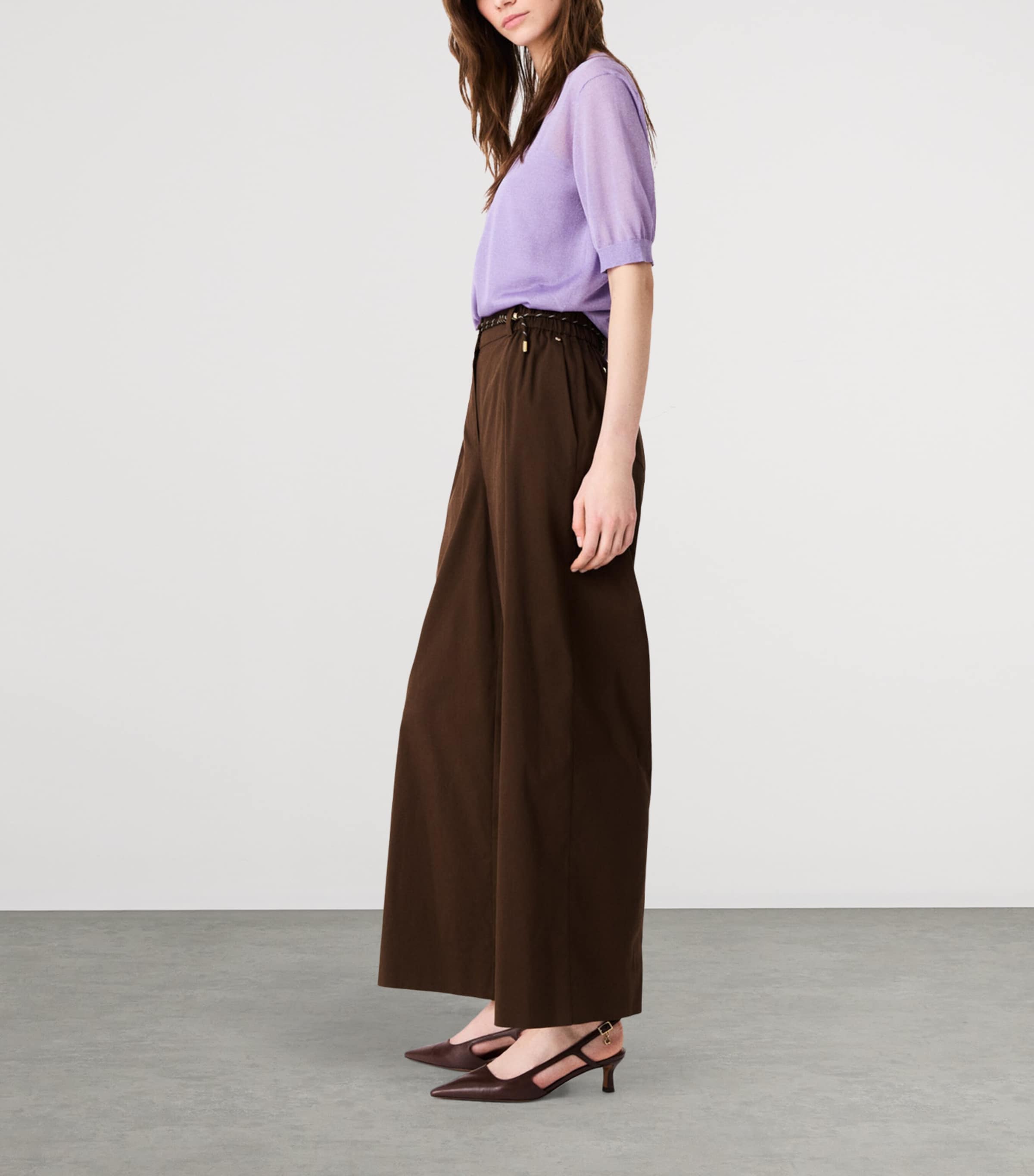 Maje Womens Cropped Wide-Leg Trousers Brown Image 3