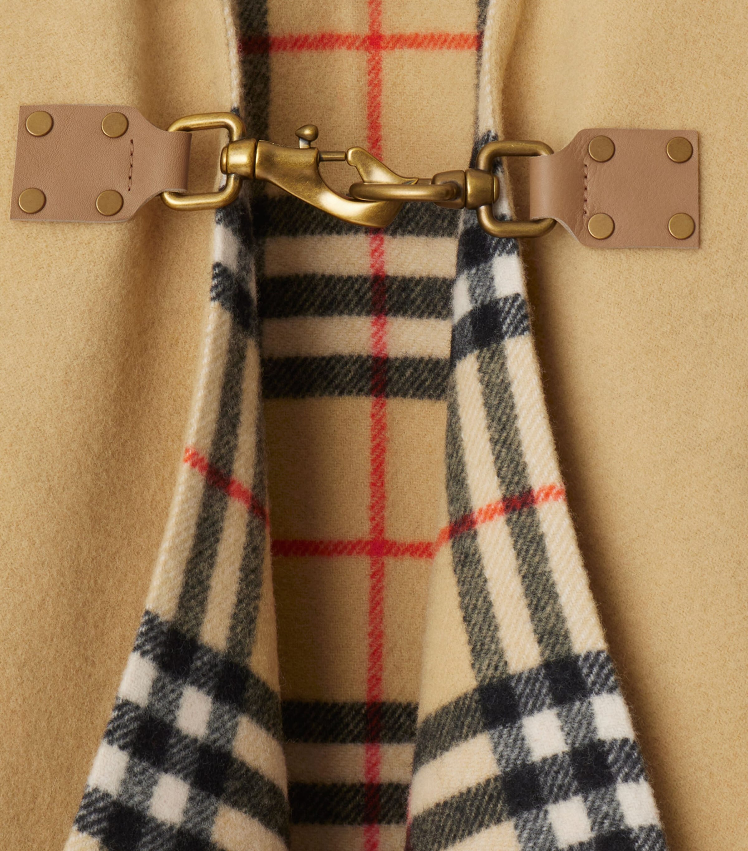 Wool Check-Lined Cape SAND Image 5