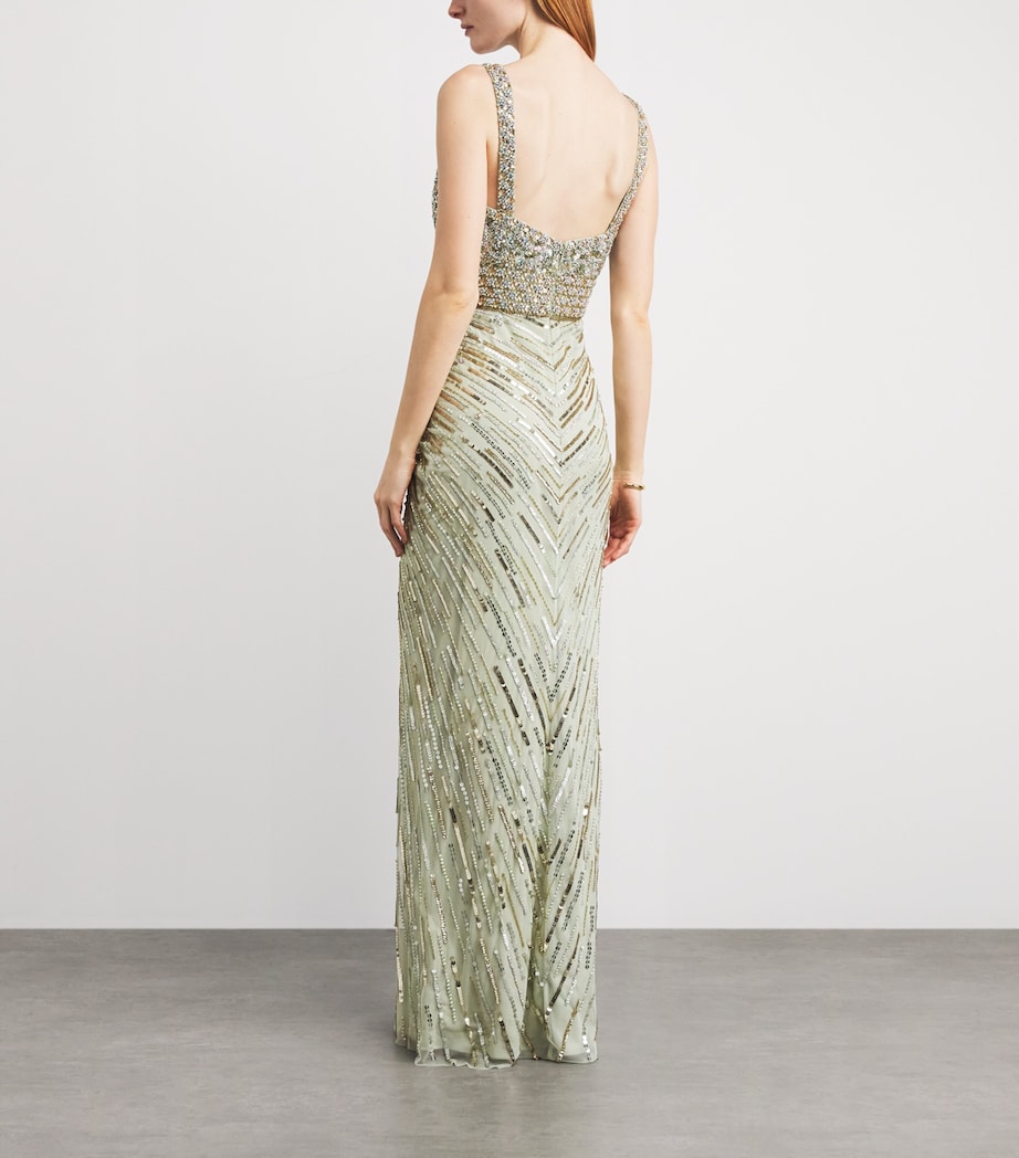 Jenny Packham Womens Embellished Elixir Gown Gentle Green Image 4