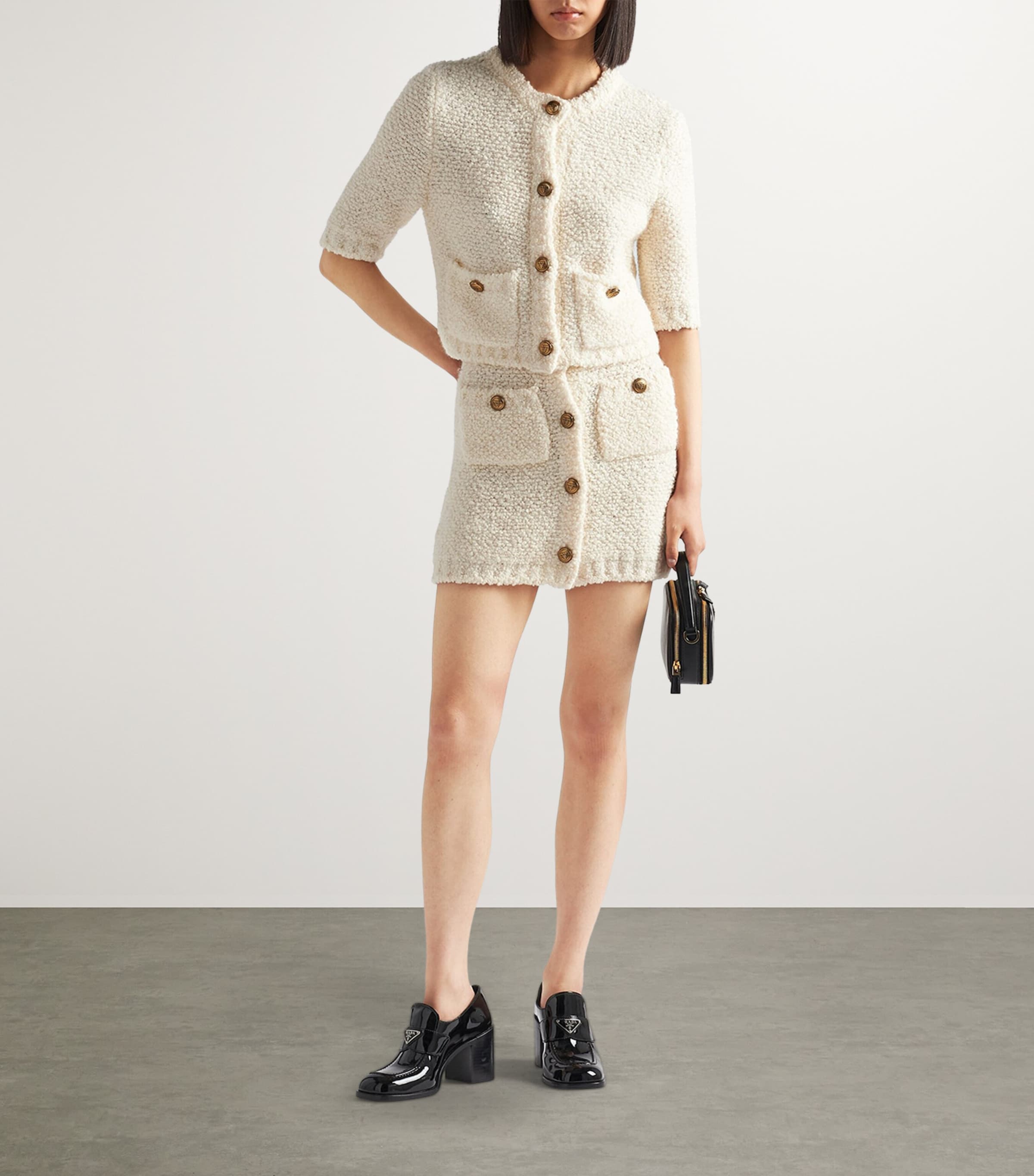 トップス Prada Wool Cardigan Black/White Cropped cotton cardigan | PRADA