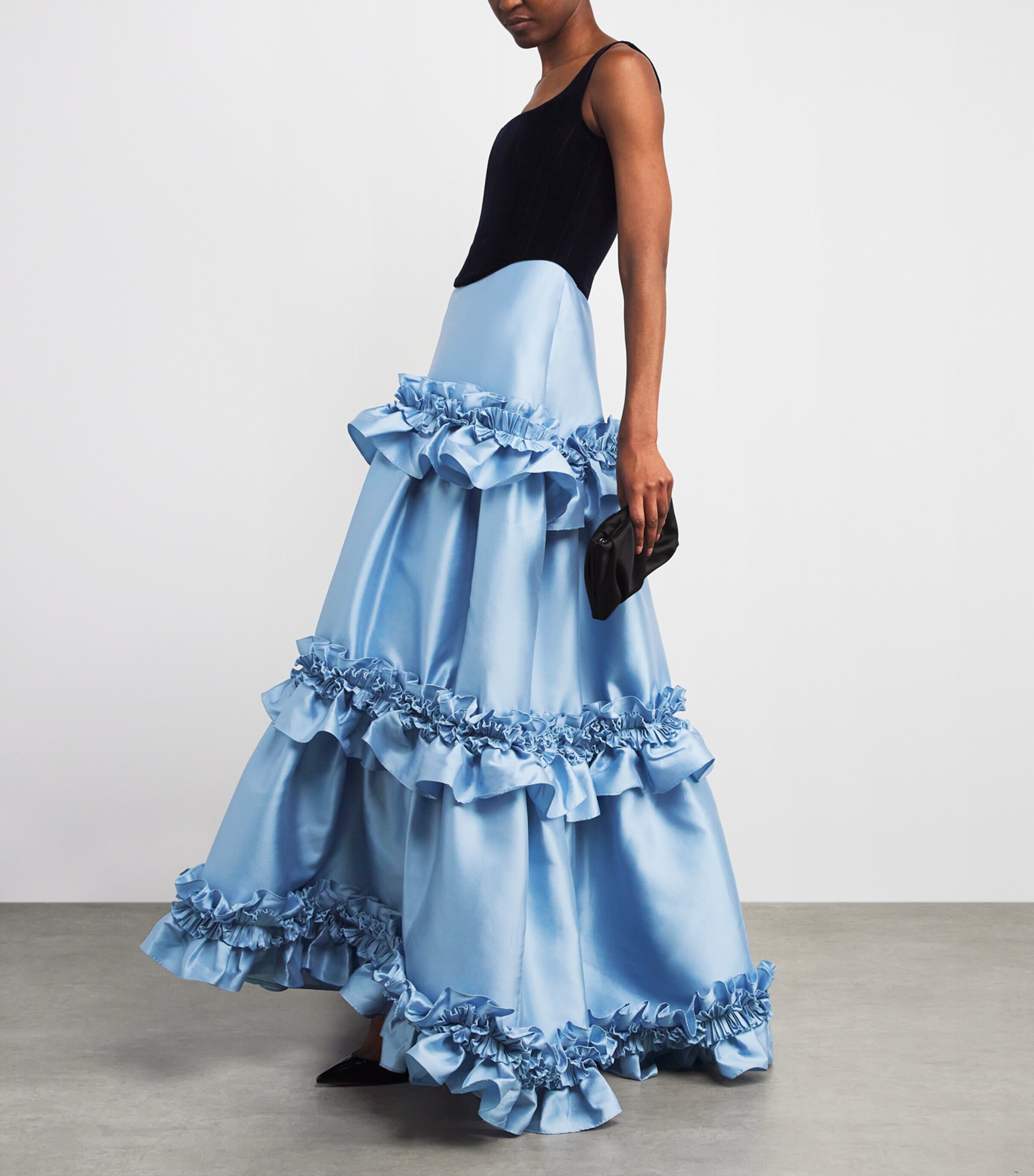Costarellos Womens Velvet Bustier Gown Blue Image 2
