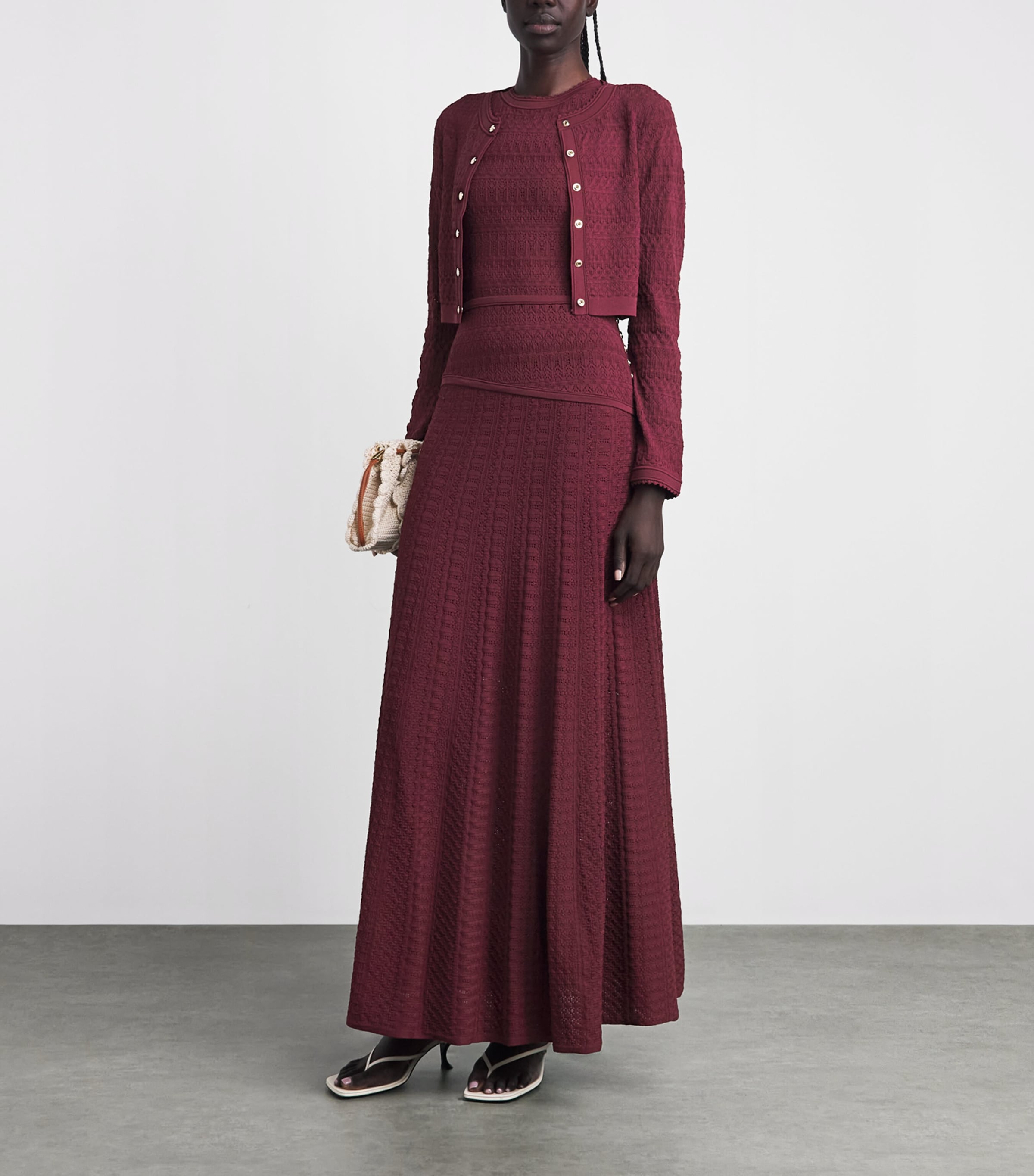Sandro Paris Womens Pointelle Knit Maxi Dress Bordeaux Image 2