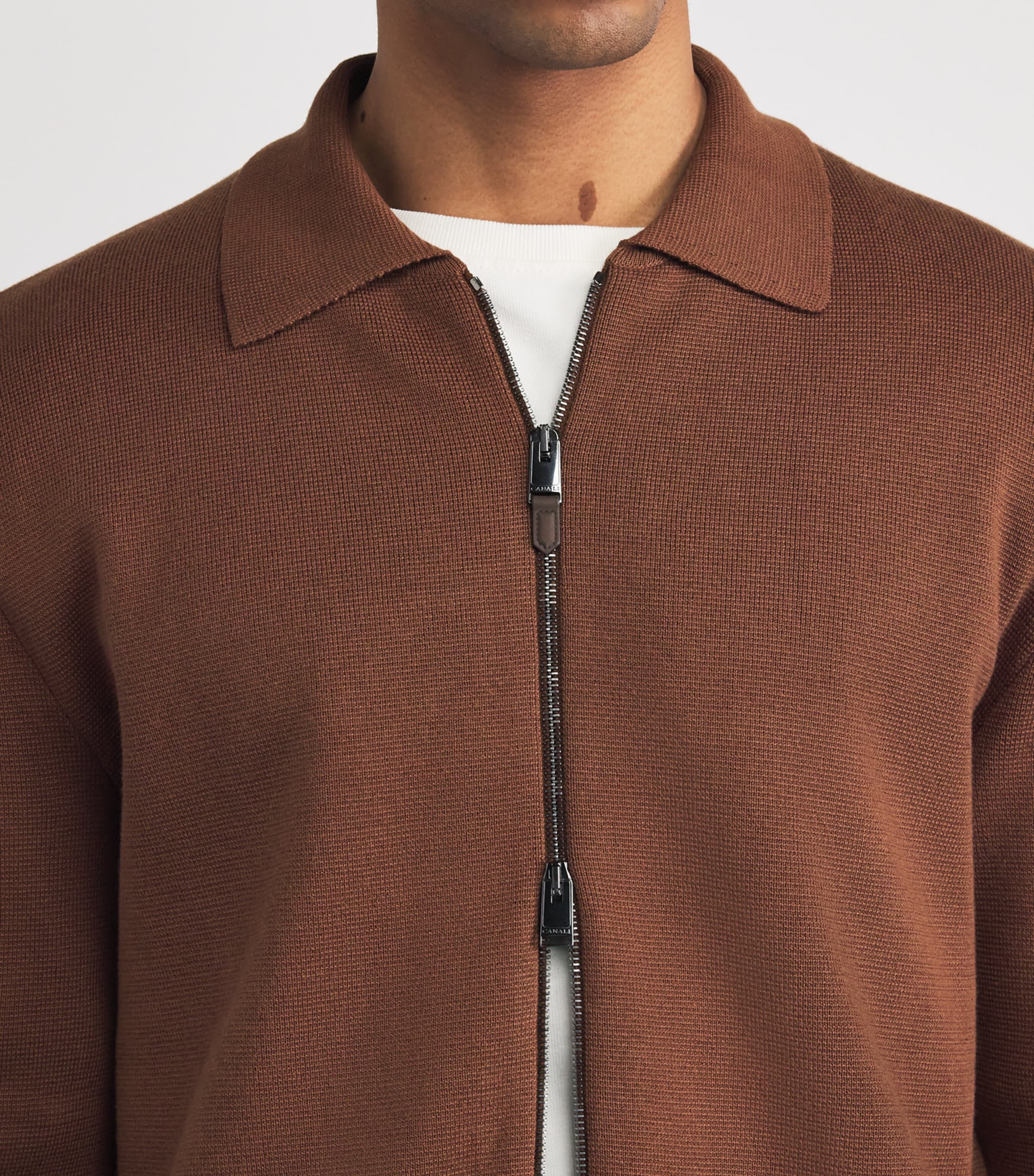 Canali Mens Cotton-Blend Zip-Up Cardigan Image 3