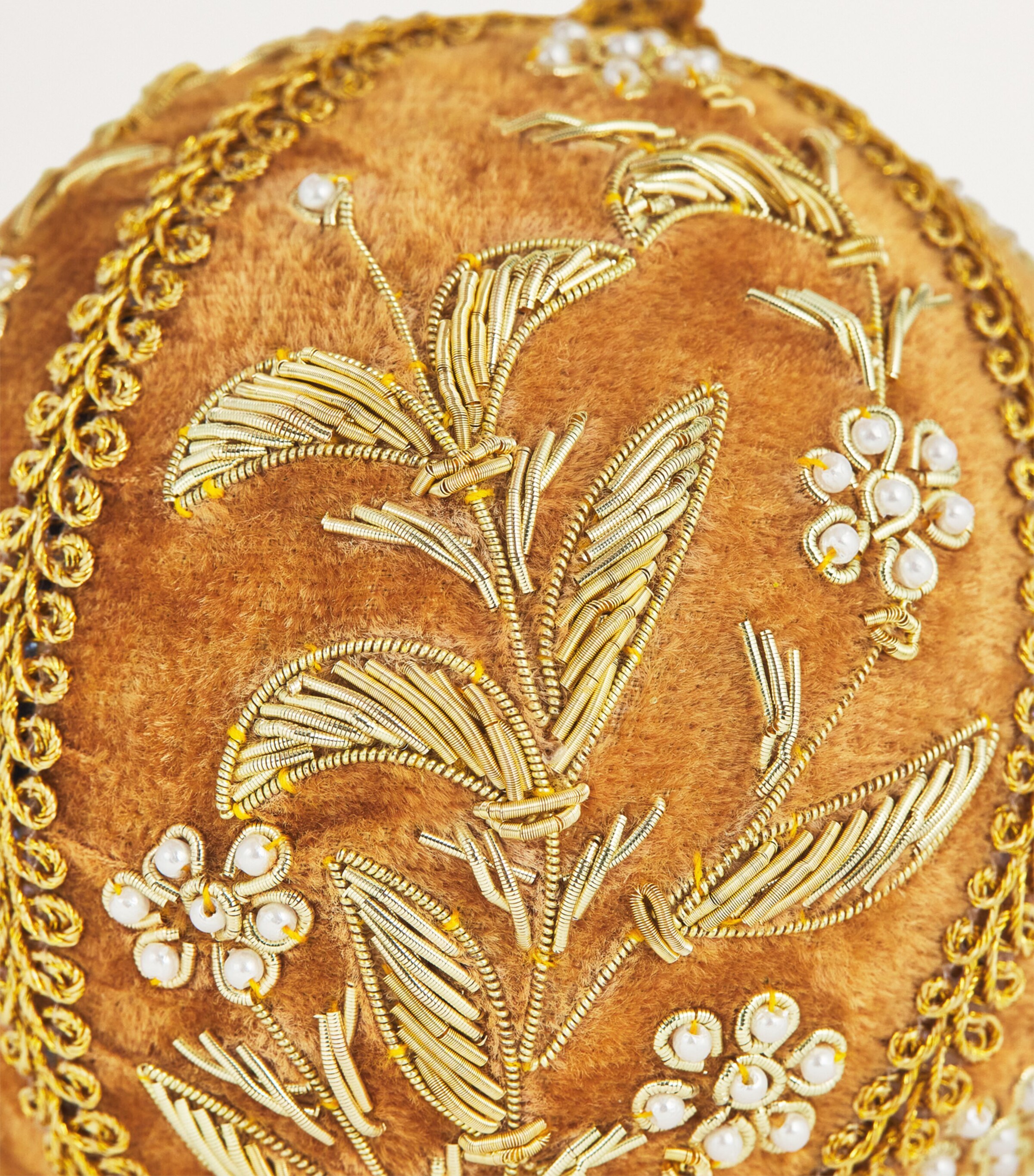 Harrods Velvet Floral-Embroidered Bauble Gold/green Image 5