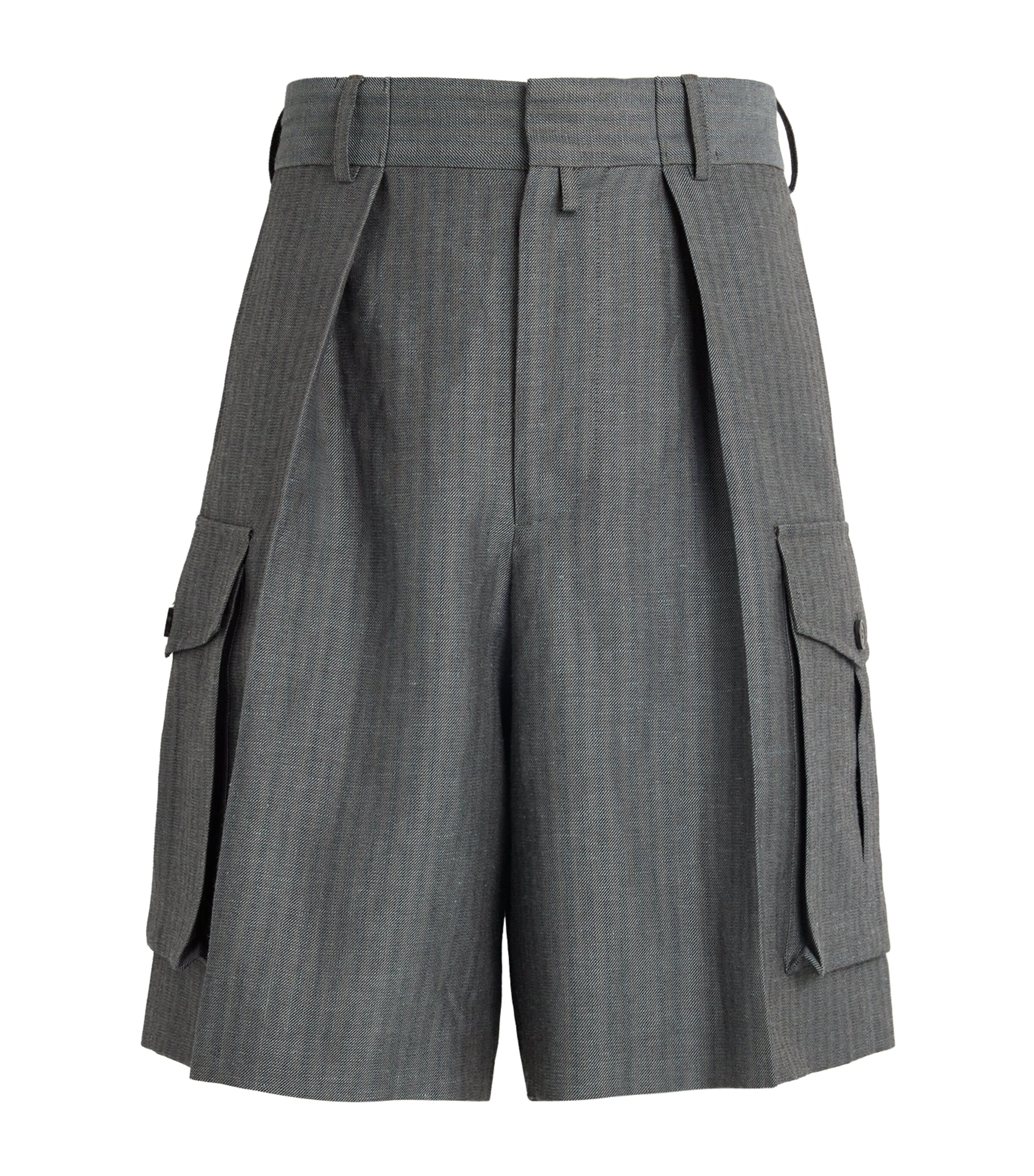 DRIES VAN NOTEN Grey Linen-Wool Pinstripe Shorts | Harrods US