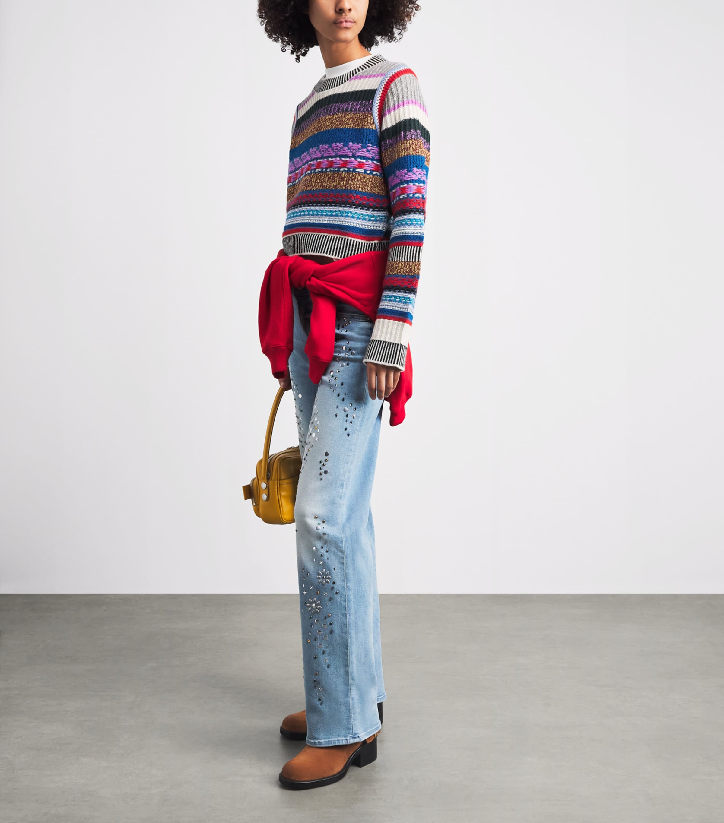 MOTHER Womens Alpaca-Wool The Extra Crop Sweater Multi Stripe Image 2