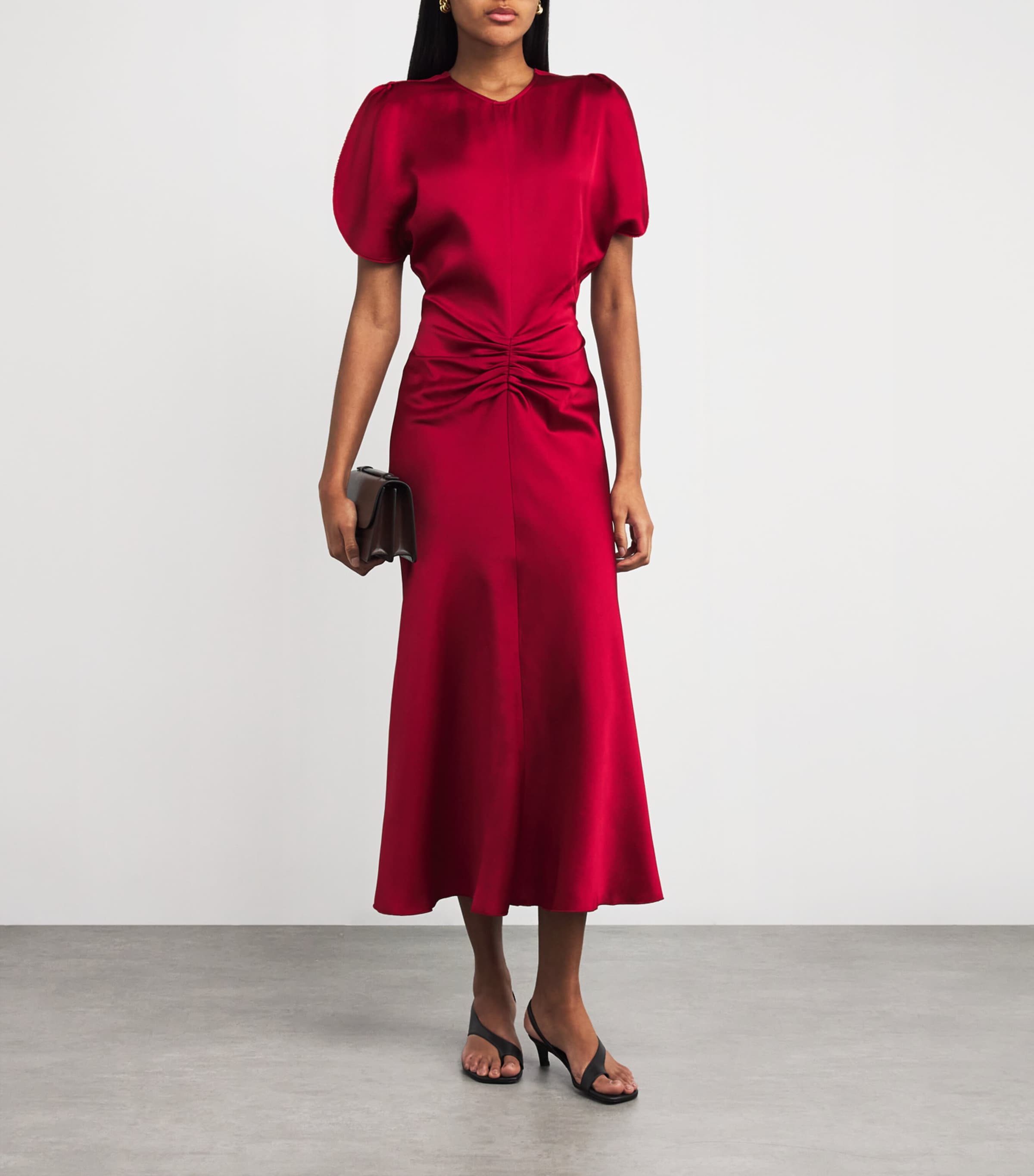 Victoria Beckham Womens Gathered Waist Midi Dress Rose Image 2