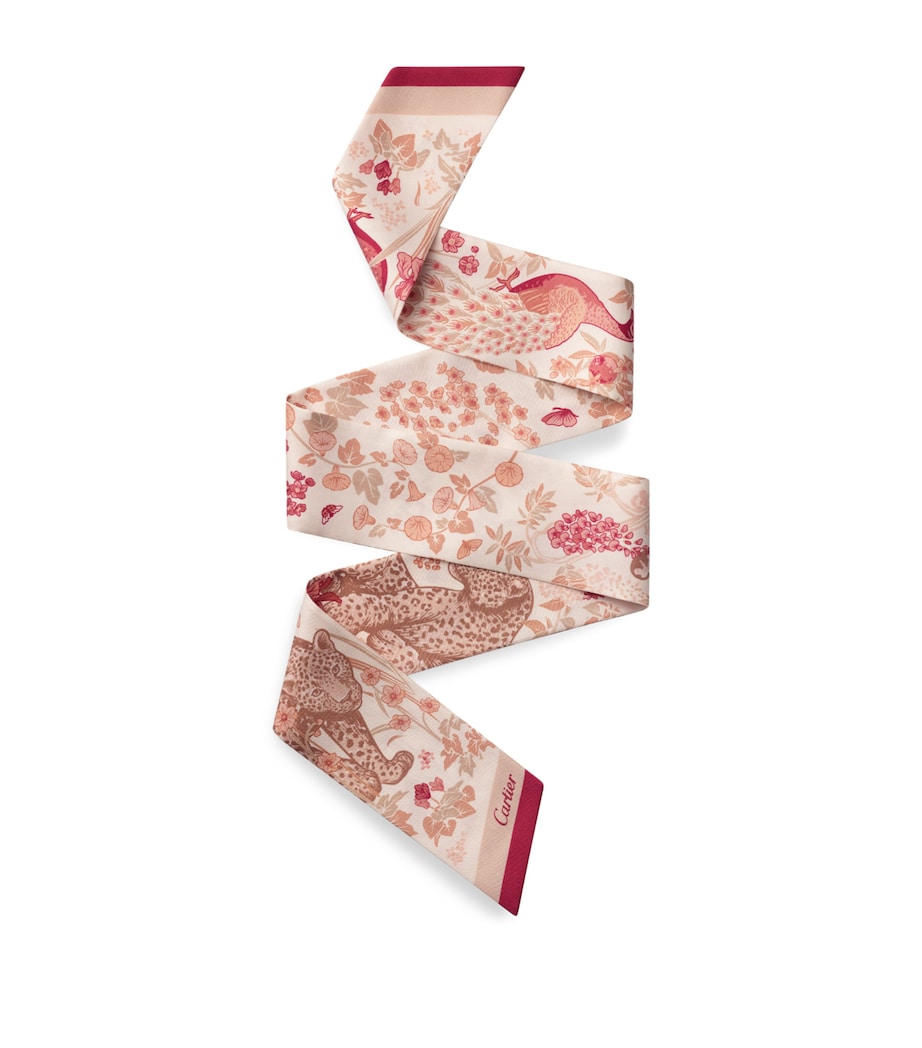 Cartier Silk Blooming Panthère Skinny Scarf Pink Image 1