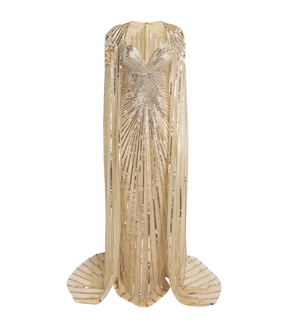 Tulle Embroidered Cape Gown GOLD Image 1