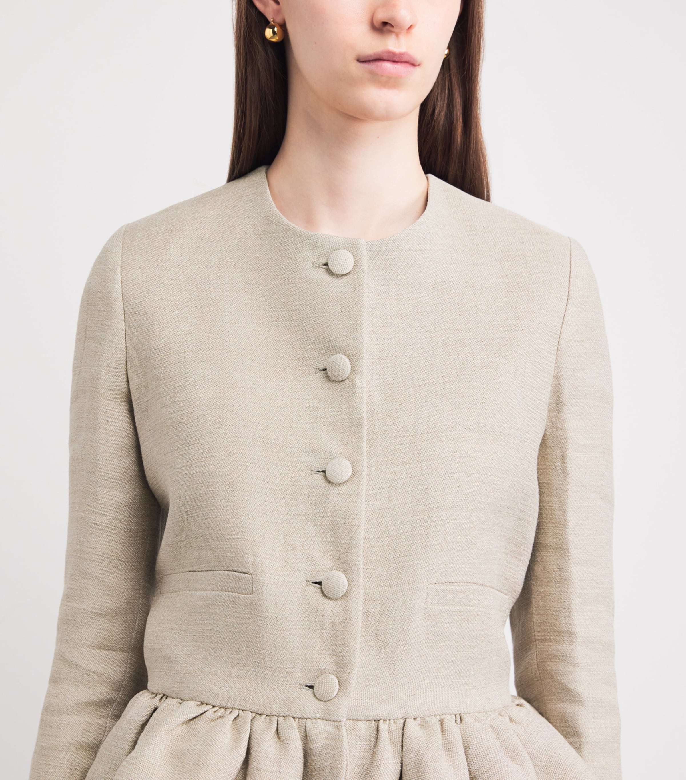 Liberowe Womens Linen Peplum Jacket Beige Image 3