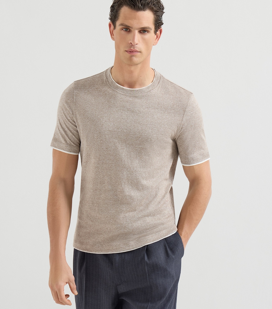 Brunello Cucinelli Mens Linen-Cotton Jersey Faux-Layered T-Shirt Image 3