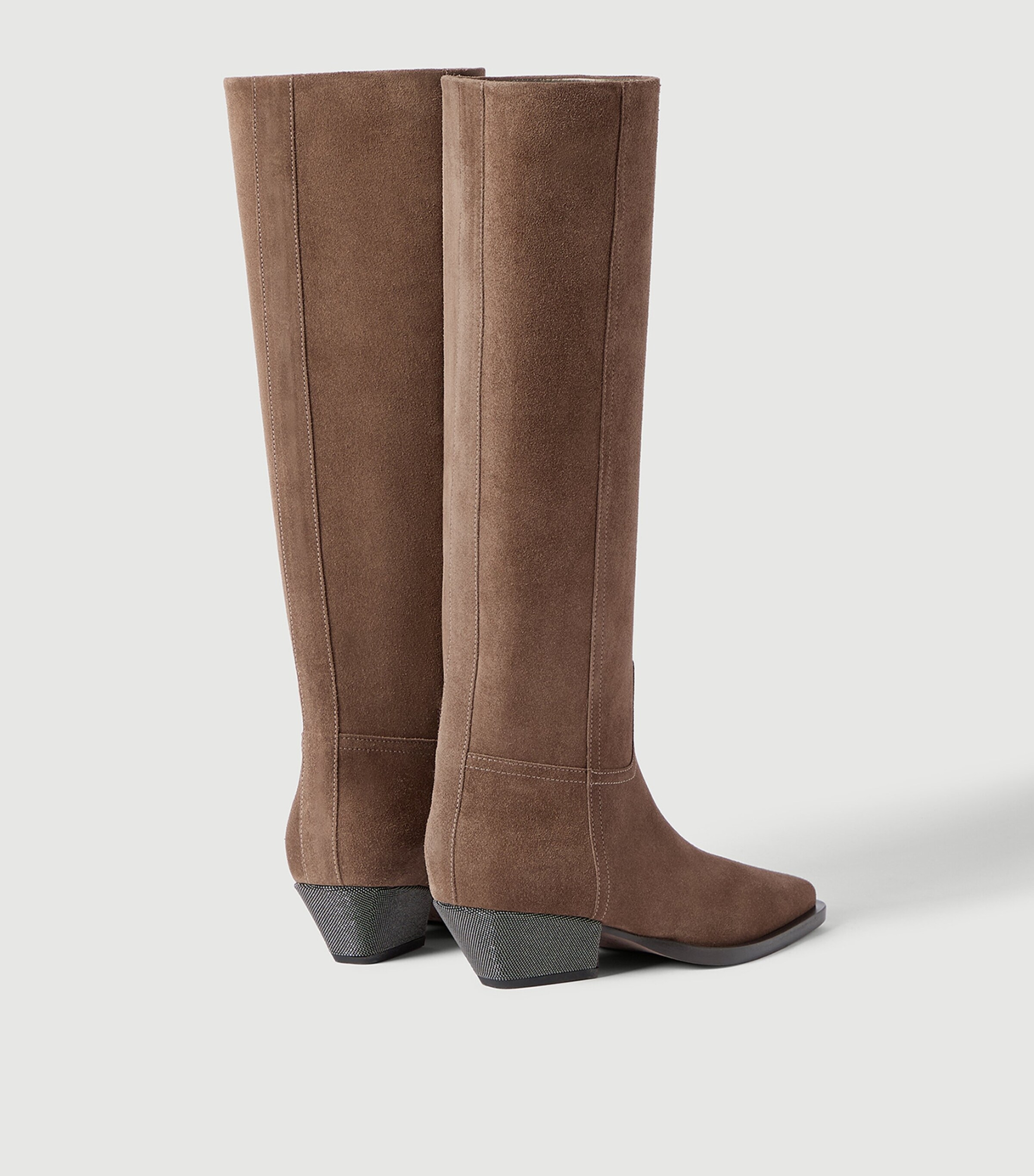 Brunello Cucinelli Suede Monili-Heel Knee-High Boots 50 Image 5