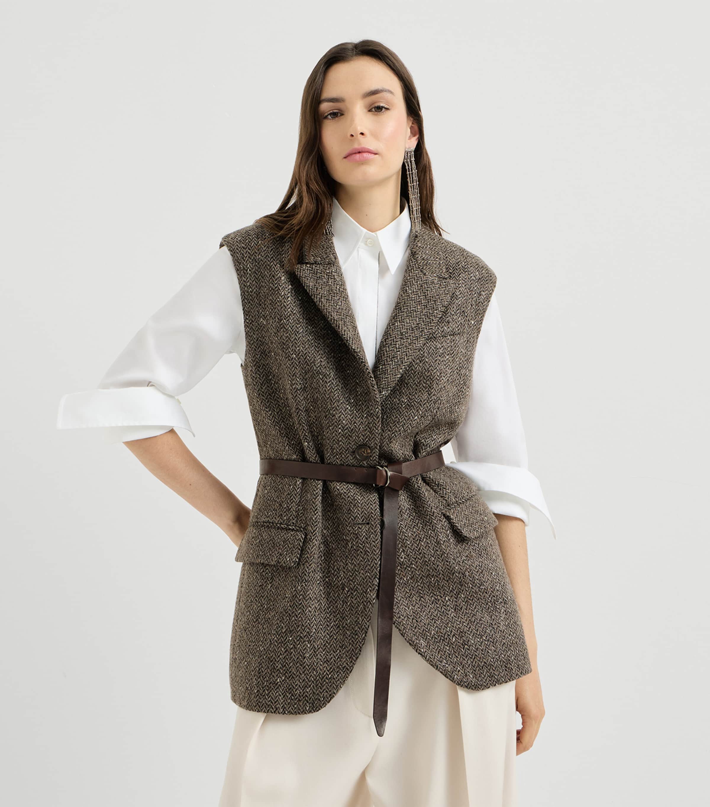 Brunello Cucinelli Womens Wool-Blend Sleeveless Blazer Image 2