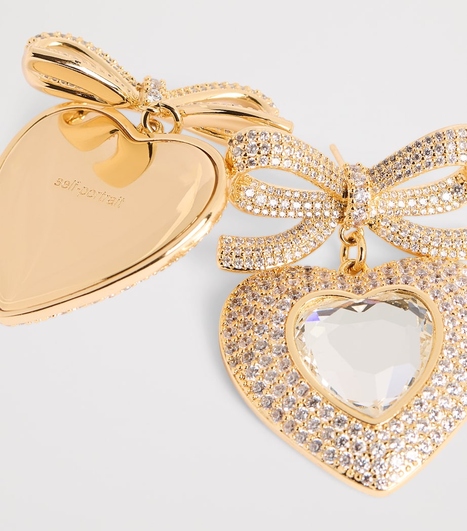 Crystal-Embellished Bow Heart Earrings GOLD Image 5