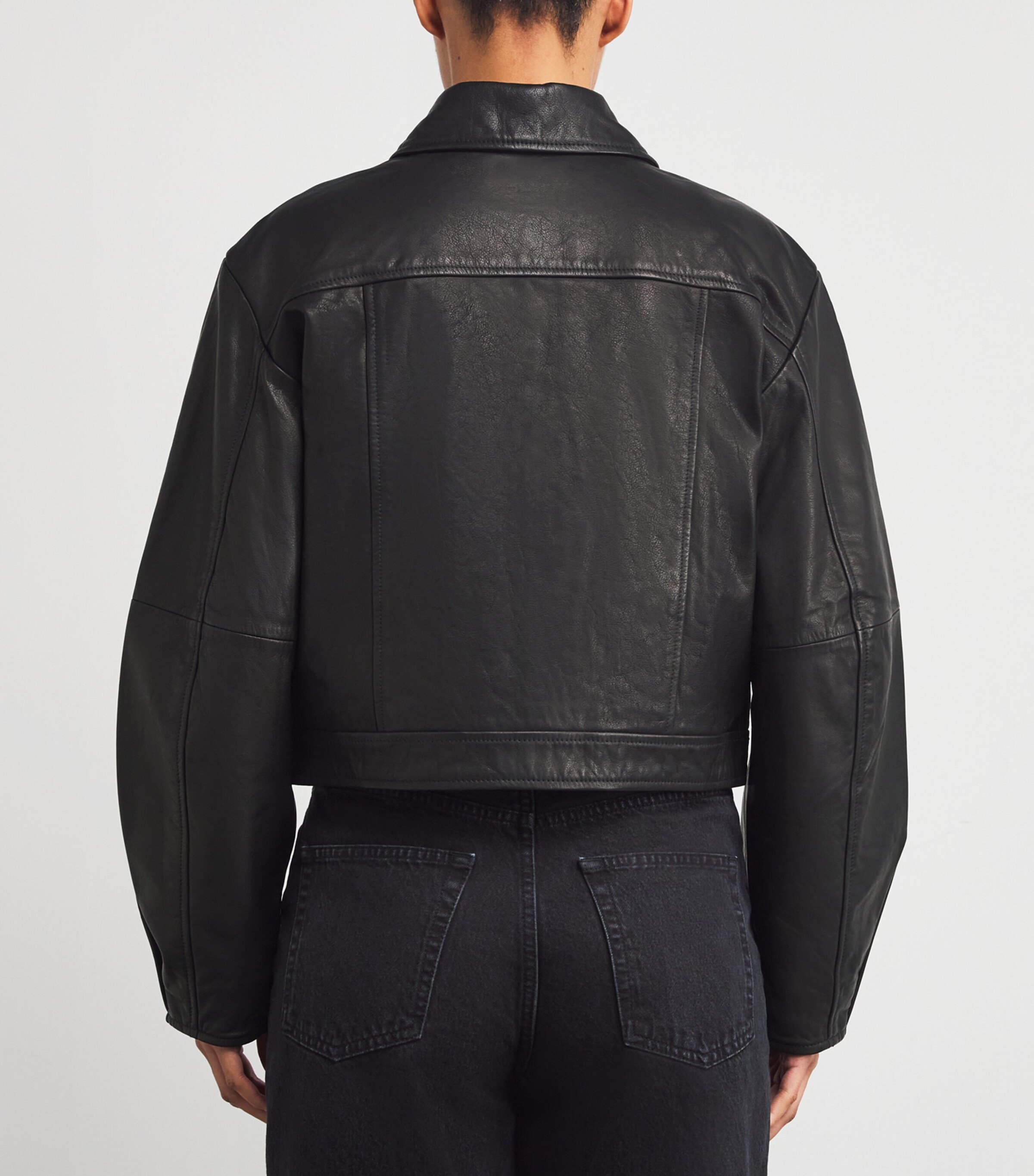 Cropped Clyde Leather Jacket BLACK Image 4