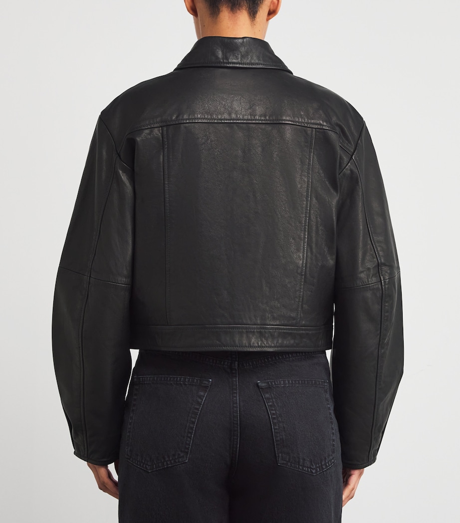 Cropped Clyde Leather Jacket BLACK Image 4