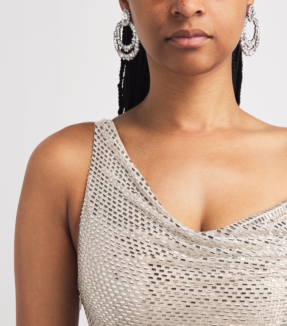 Self-Portrait Womens Rhinestone Draped Mini Dress Champagne Image 3