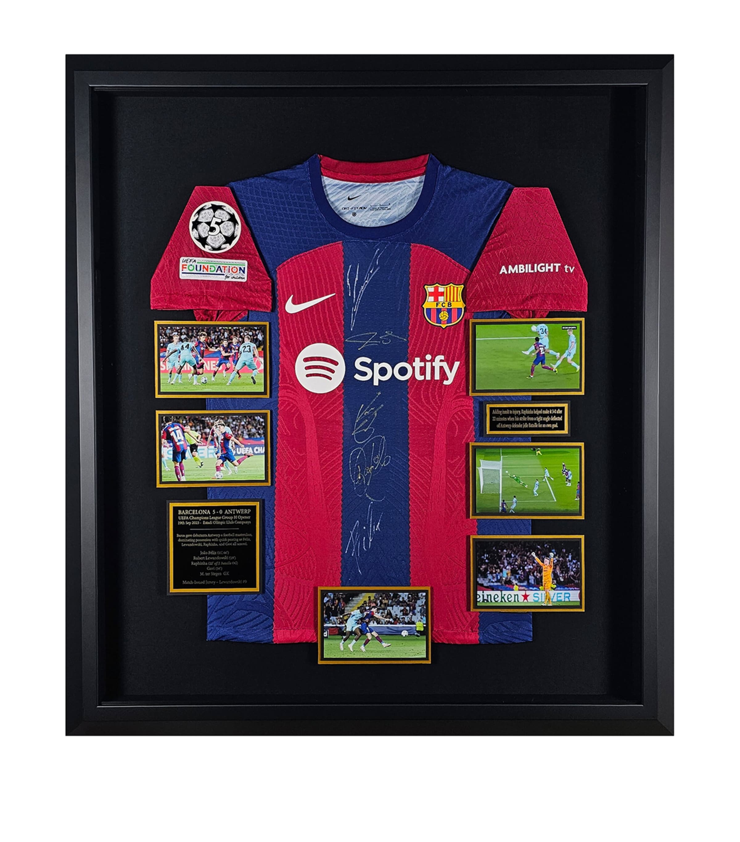 Leipzig Galleries Barcelona vs Antwerp 2023 Squad Signed Match-Issued Jersey Display Image 1